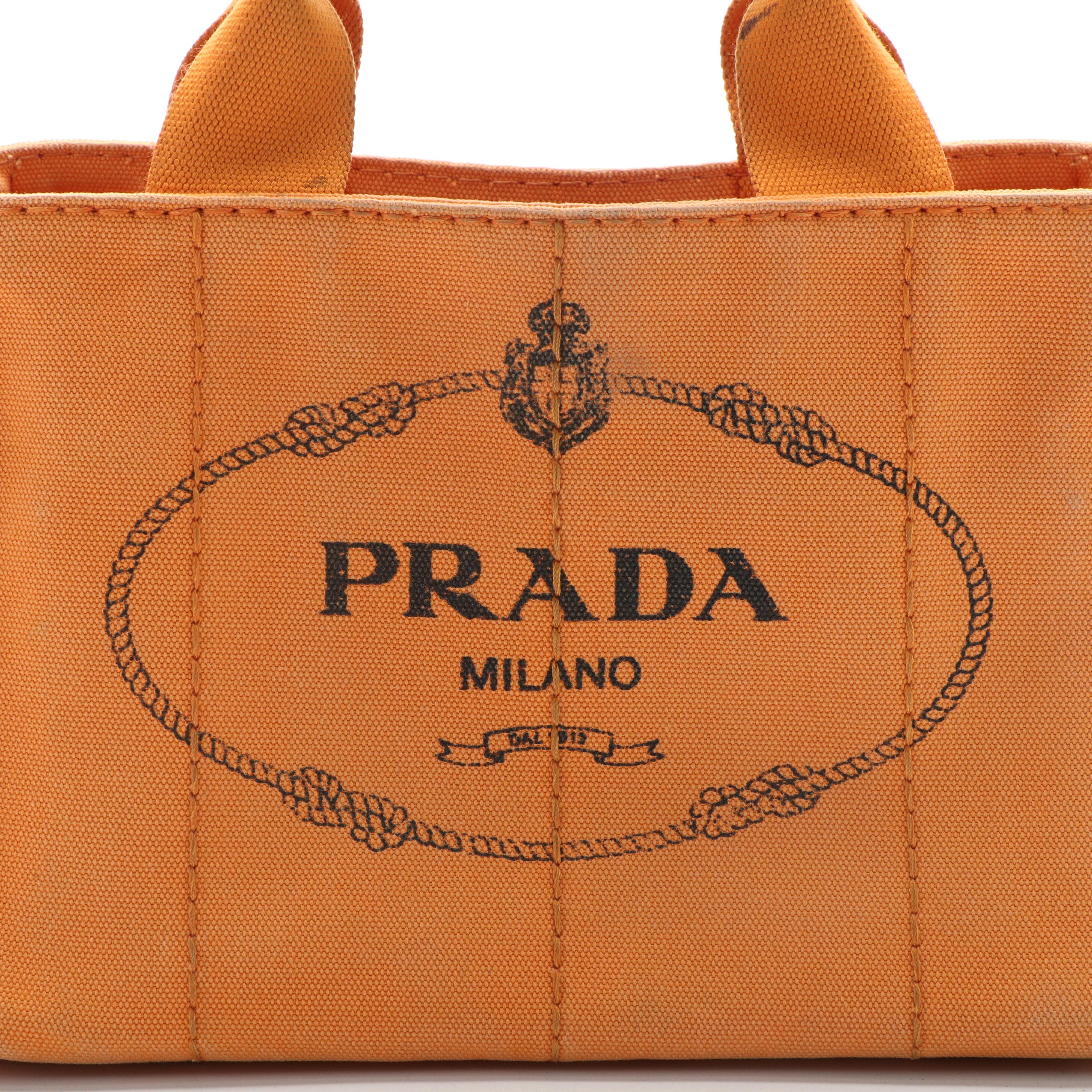 Prada Canapa Tote Bag in Orange Papaya Canvas