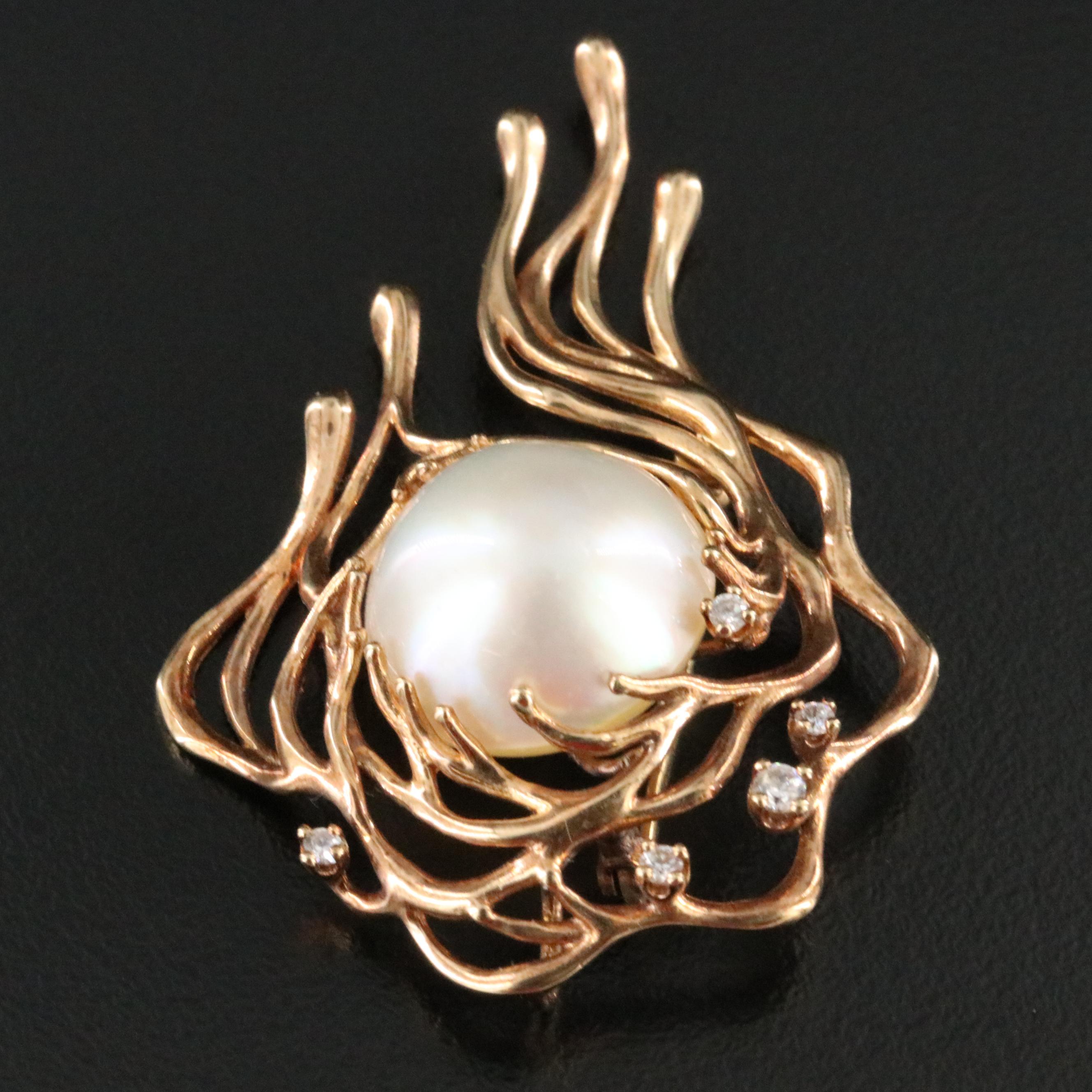 14K Mabé Pearl and CZ Converter Brooch