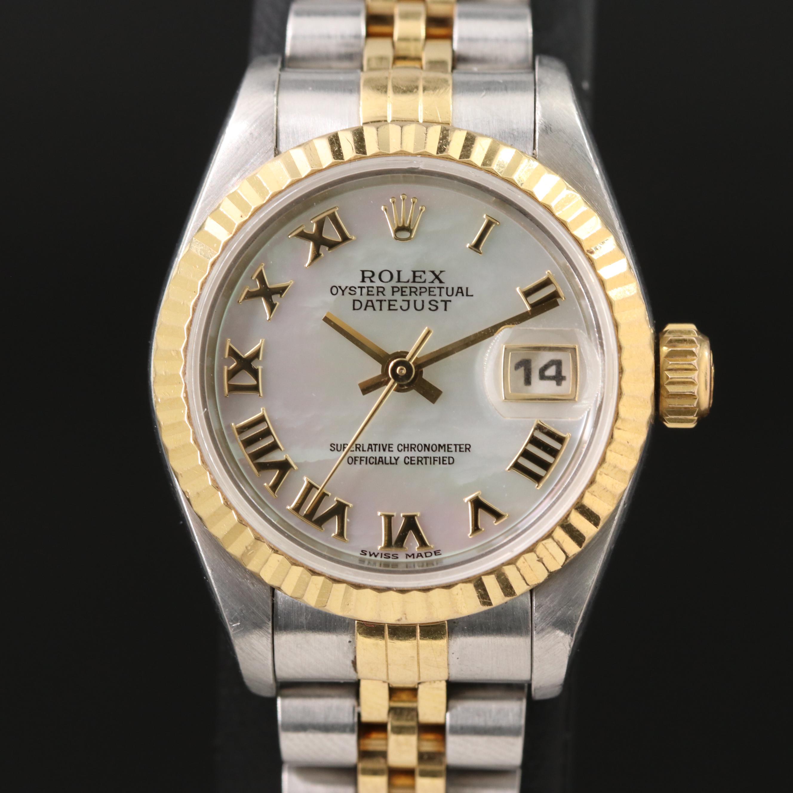 Rolex Datejust 79173 Mother-of-Pearl Dial 18K Gold Steel Automatic Watch