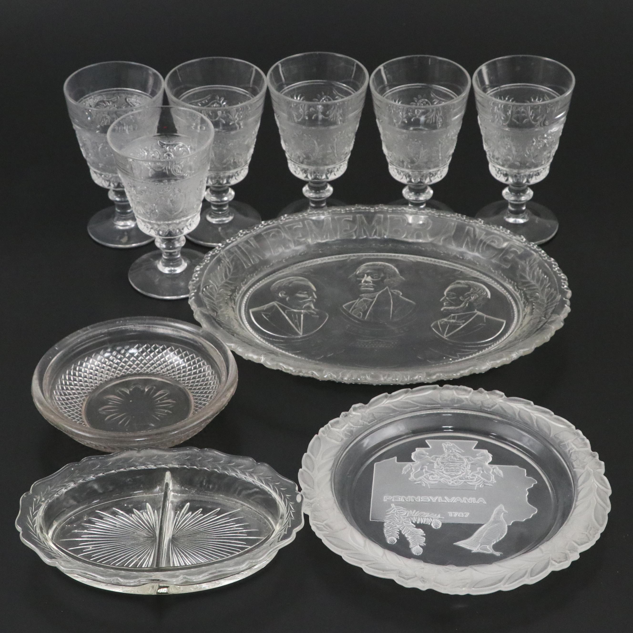 Duncan & Miller "Sandwich Clear" Glass Water Goblets with More