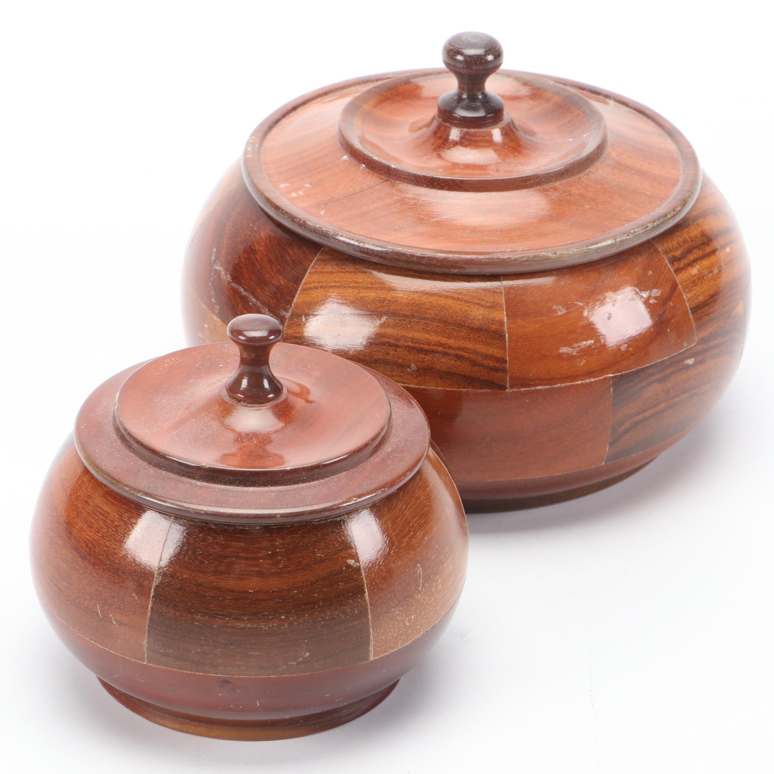 Polished Turned Wood Lidded Boxes