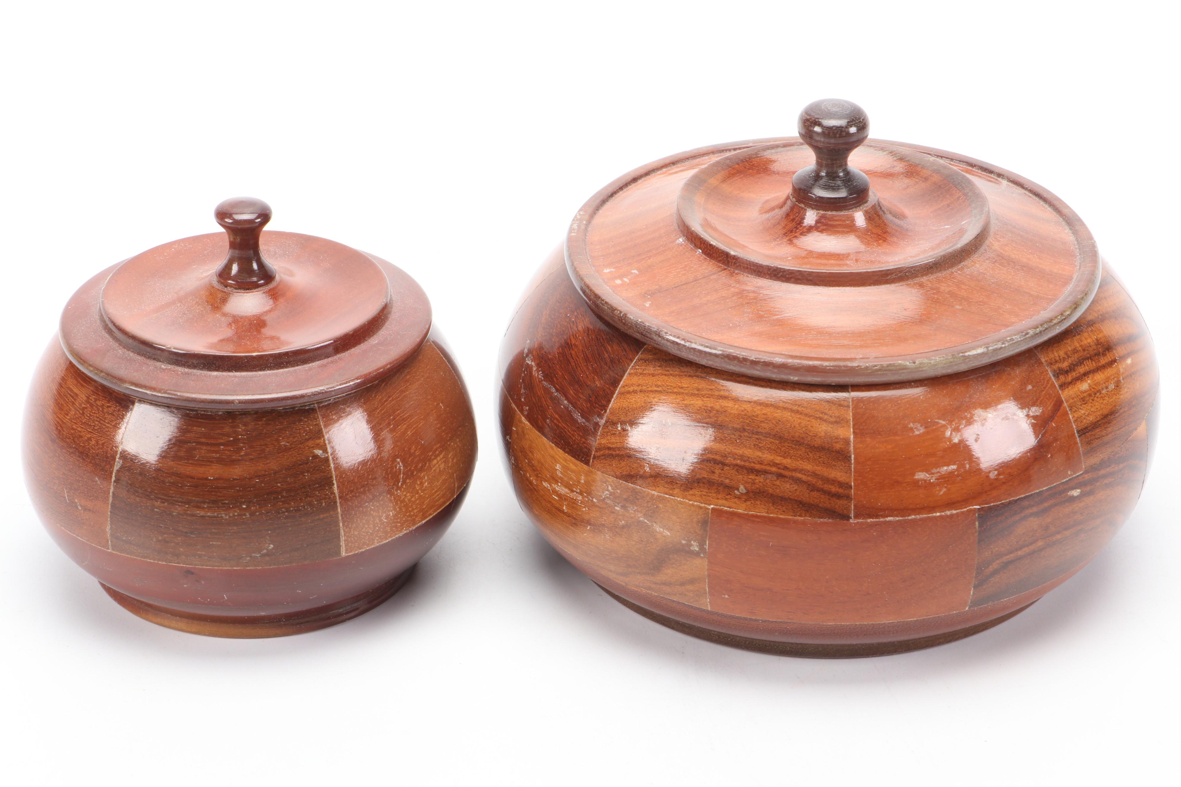 Polished Turned Wood Lidded Boxes