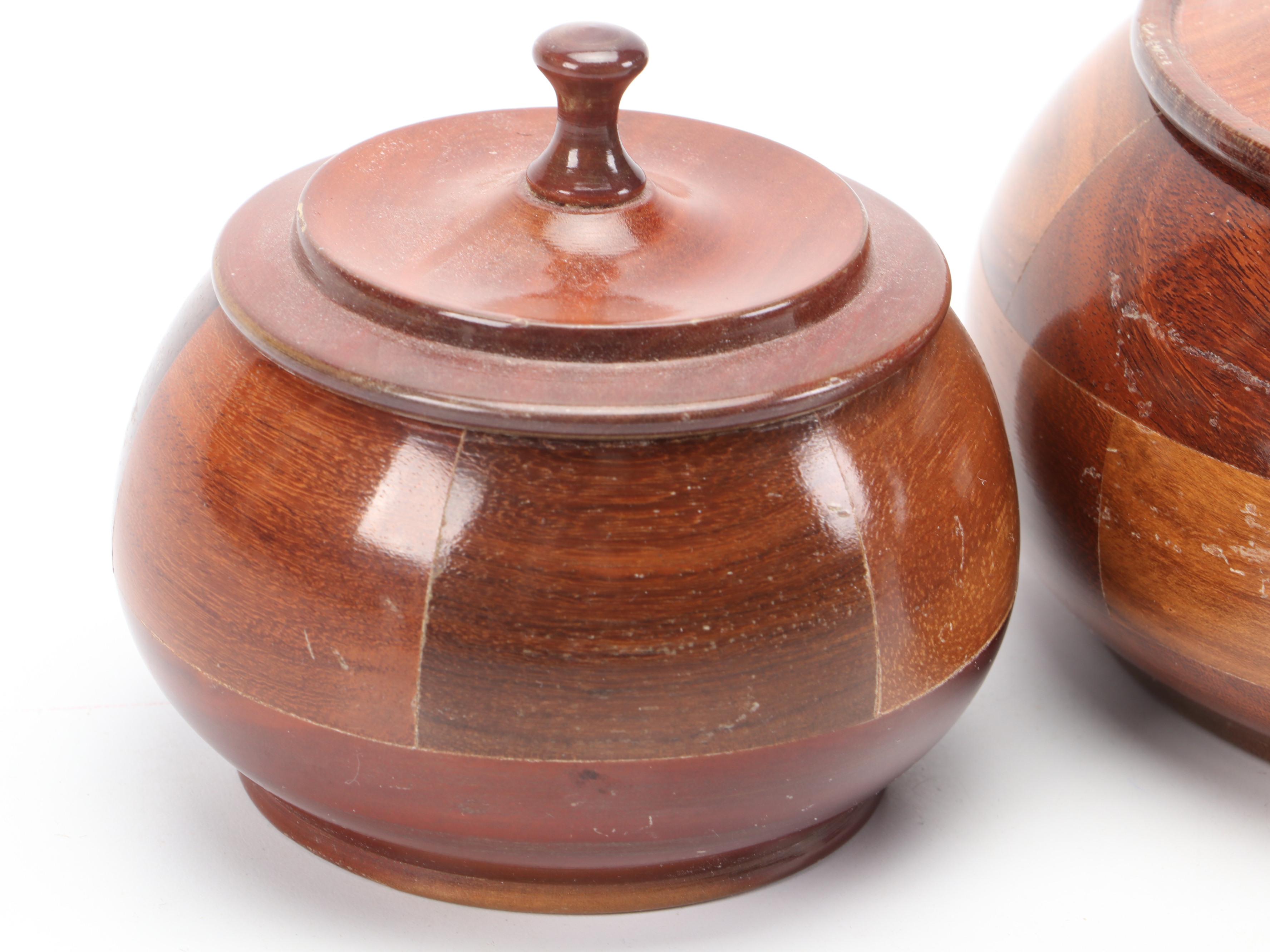 Polished Turned Wood Lidded Boxes
