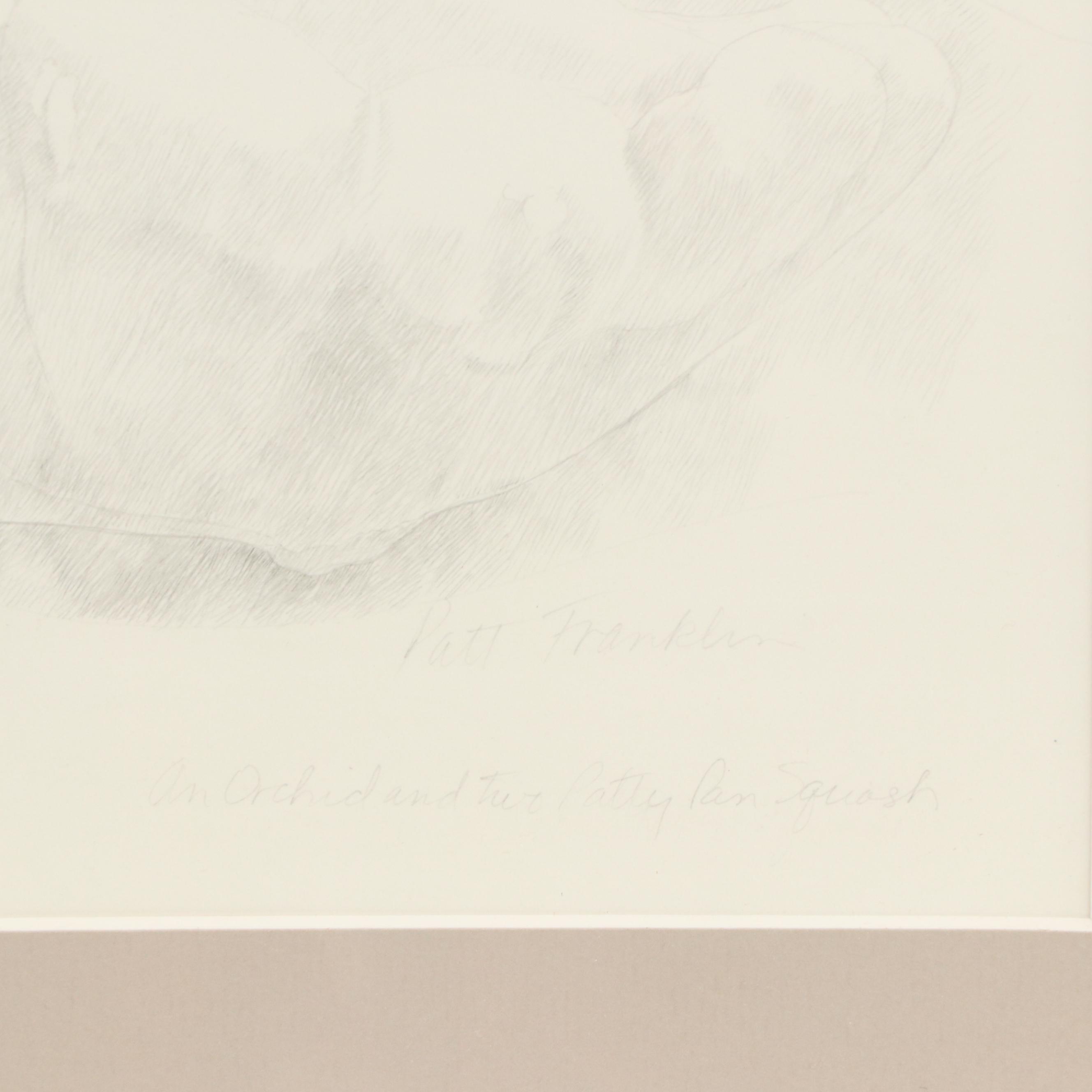Patt Franklin Graphite Still Life Drawing "An Orchid and Two Patty Pan Squash"
