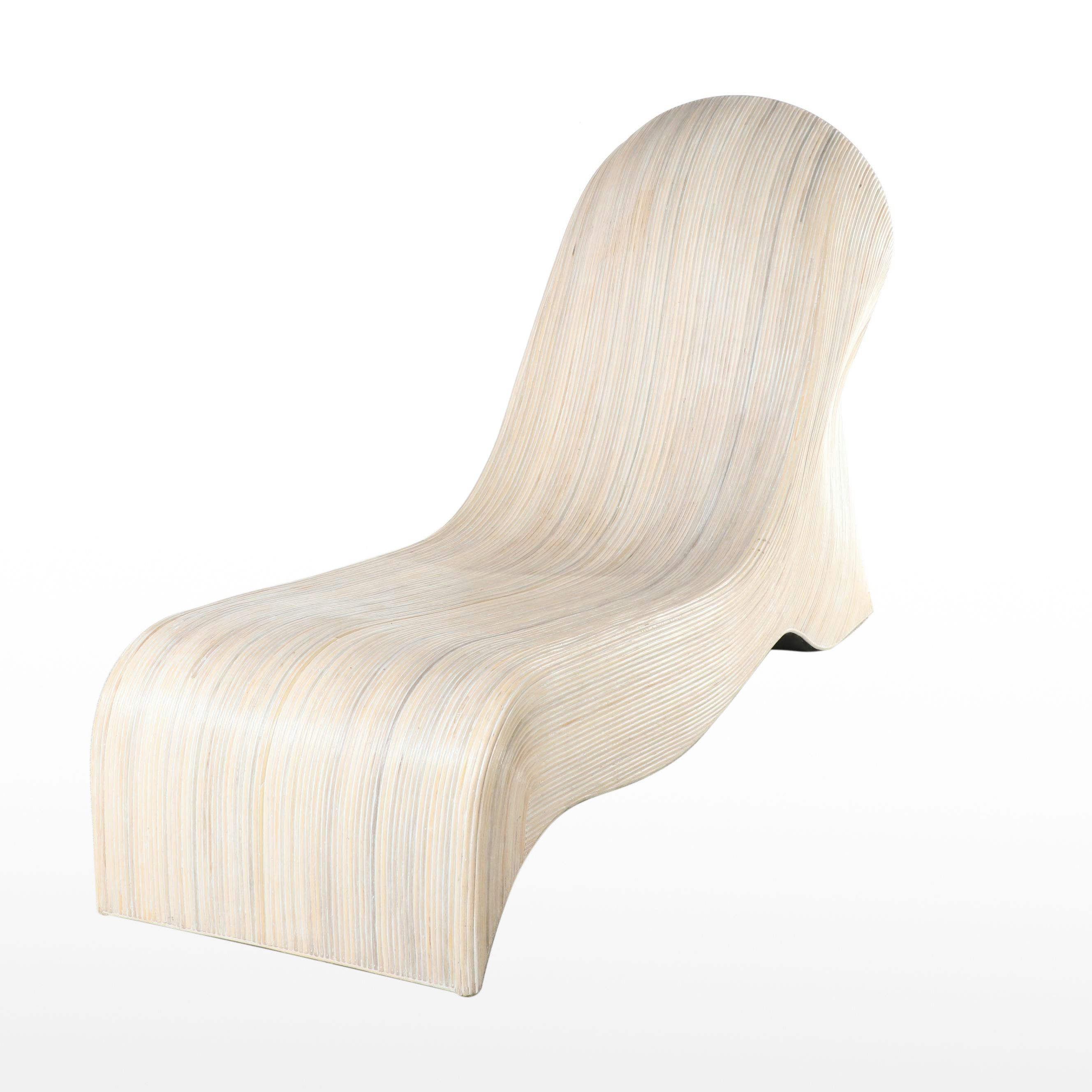 Modernist Style Split-Reed Rattan Chaise Lounge, Manner of Betty Cobonpue