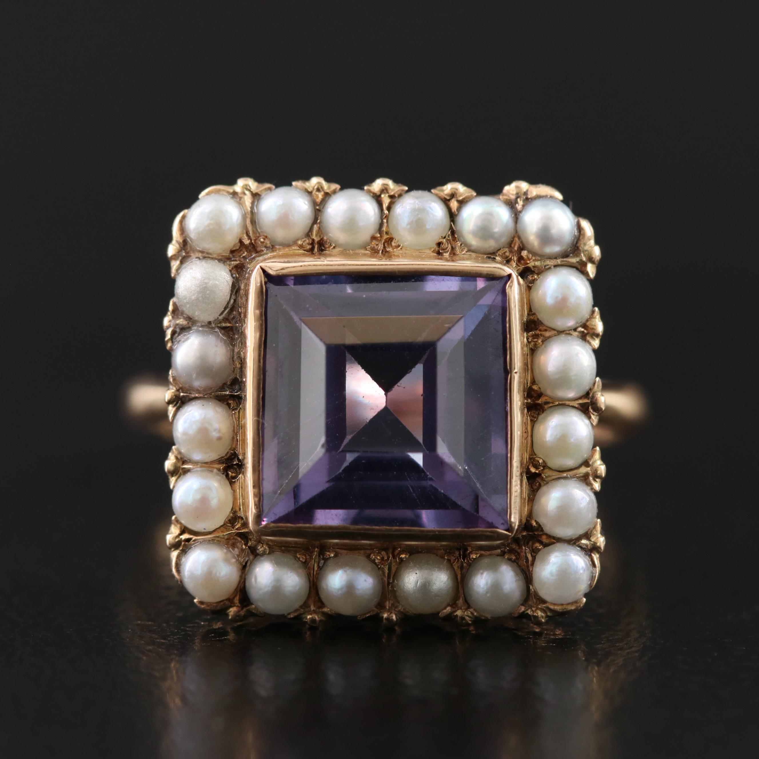 Vintage 14K Color Change Sapphire and Pearl Ring