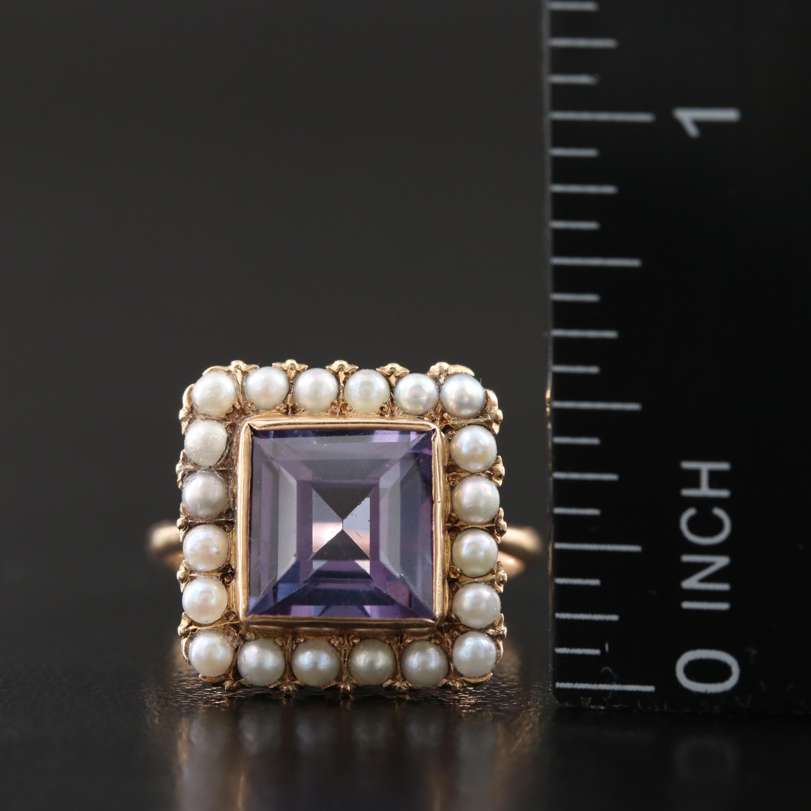 Vintage 14K Color Change Sapphire and Pearl Ring