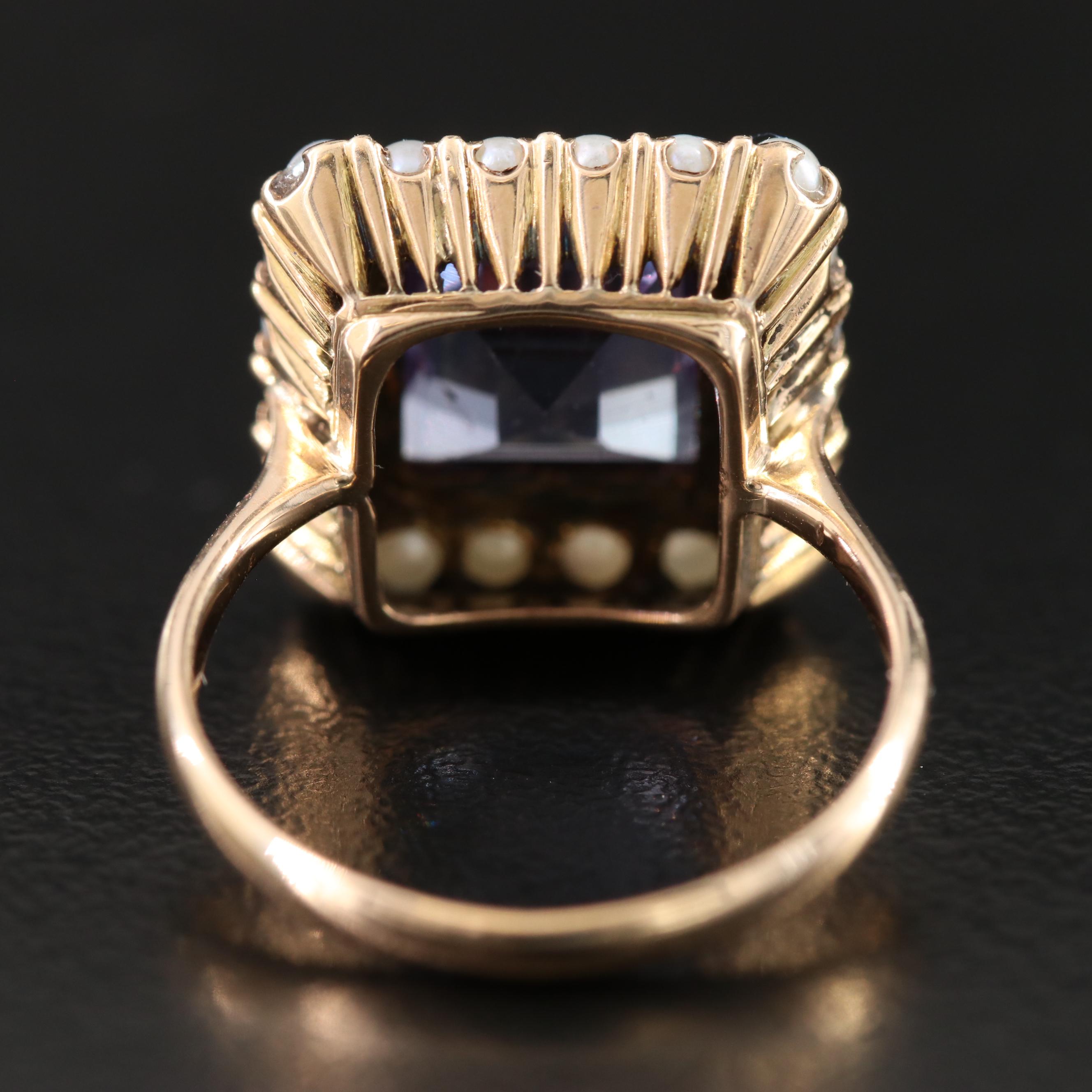 Vintage 14K Color Change Sapphire and Pearl Ring