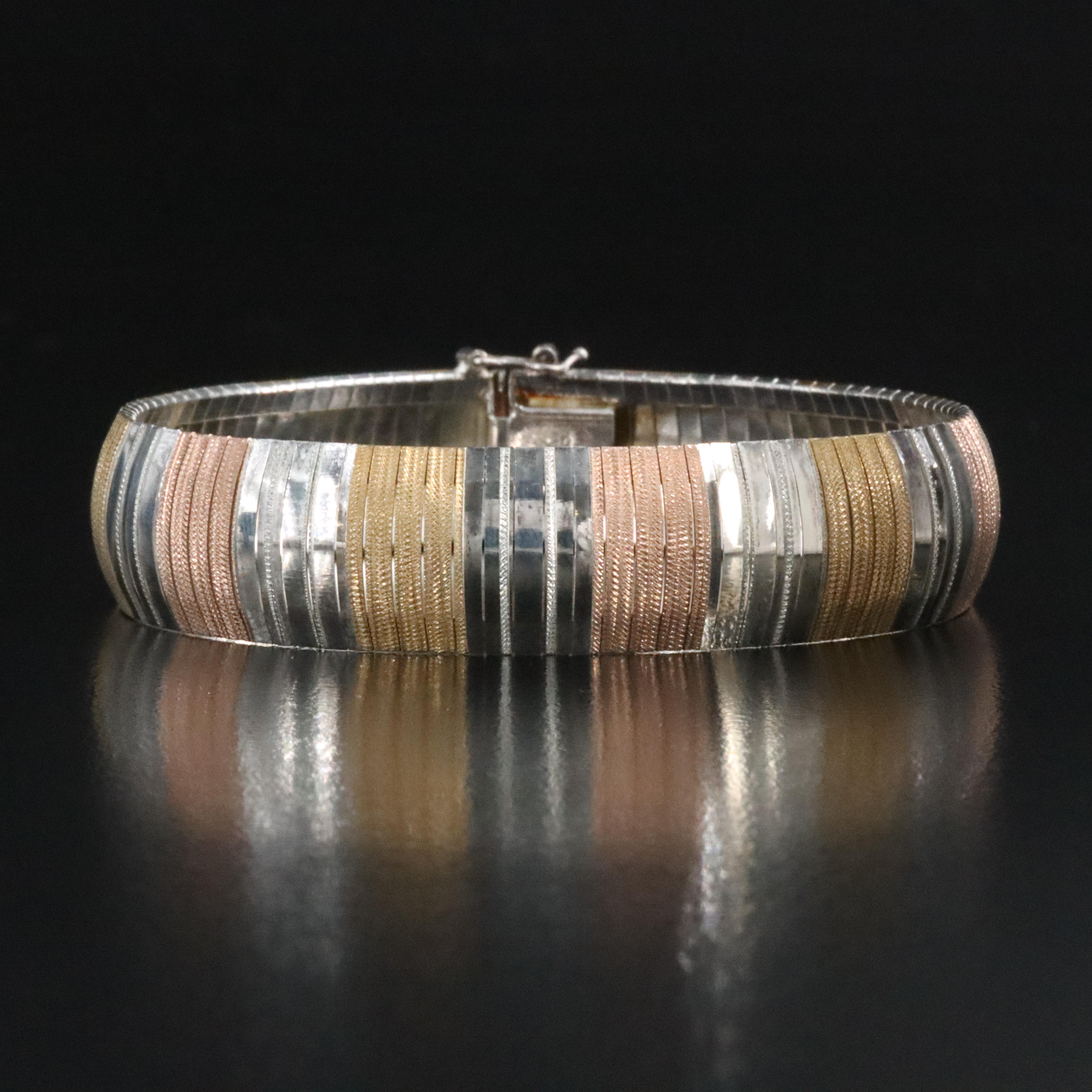 Italian Sterling Tri-Color Omega Chain Bracelet