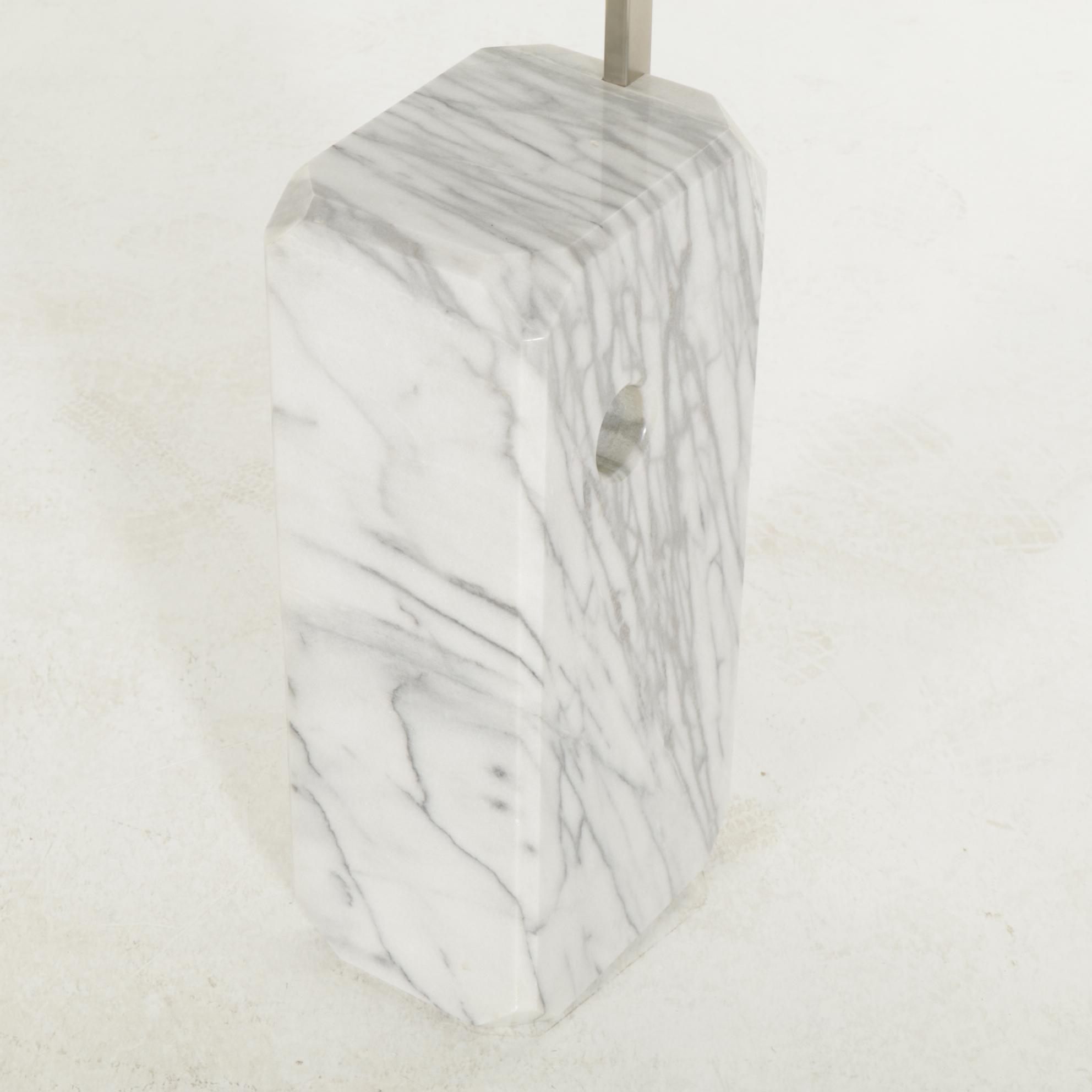 Laurel Lamp Co. MCM Brushed Metal Eyeball Arc Floor Lamp with White Marble Base