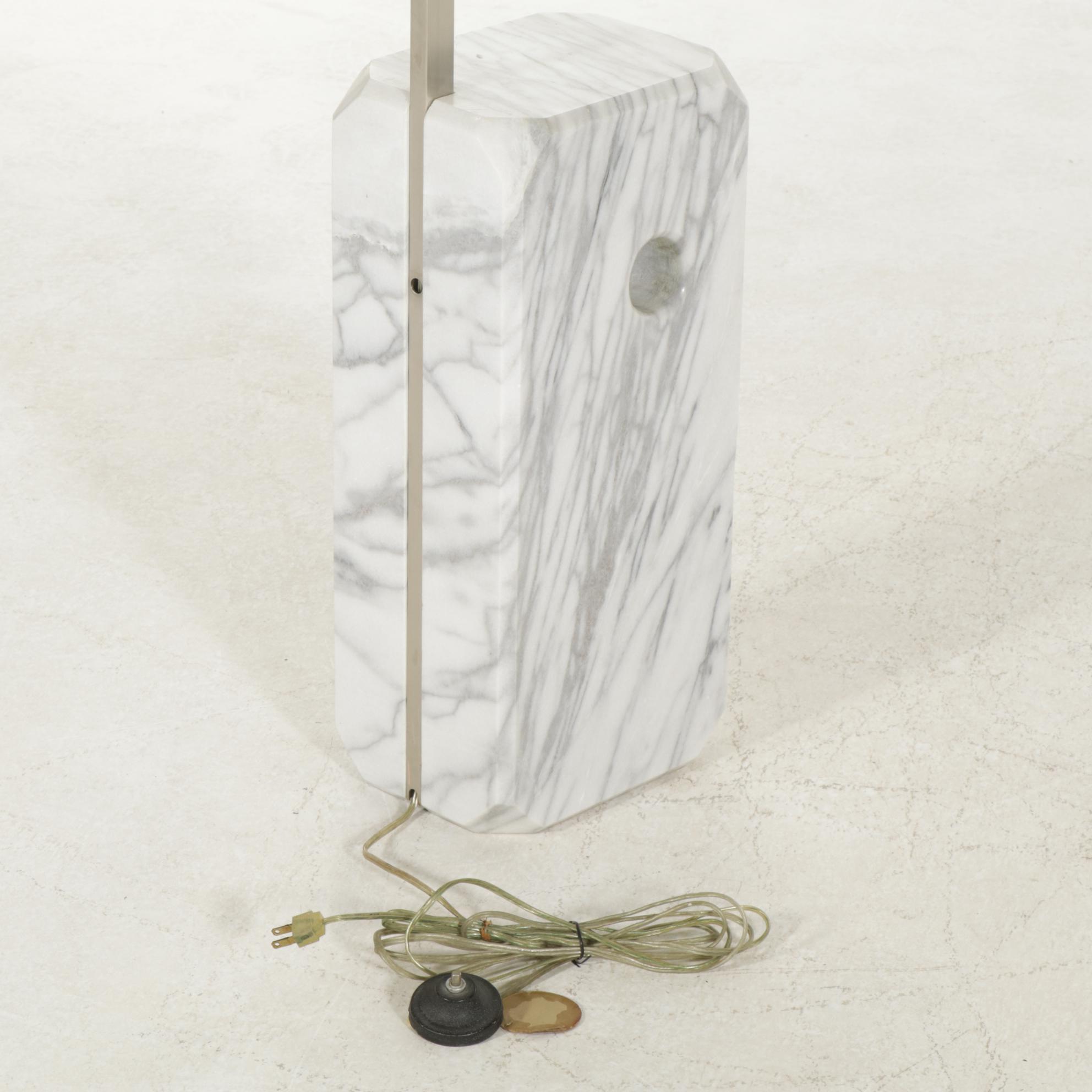 Laurel Lamp Co. MCM Brushed Metal Eyeball Arc Floor Lamp with White Marble Base