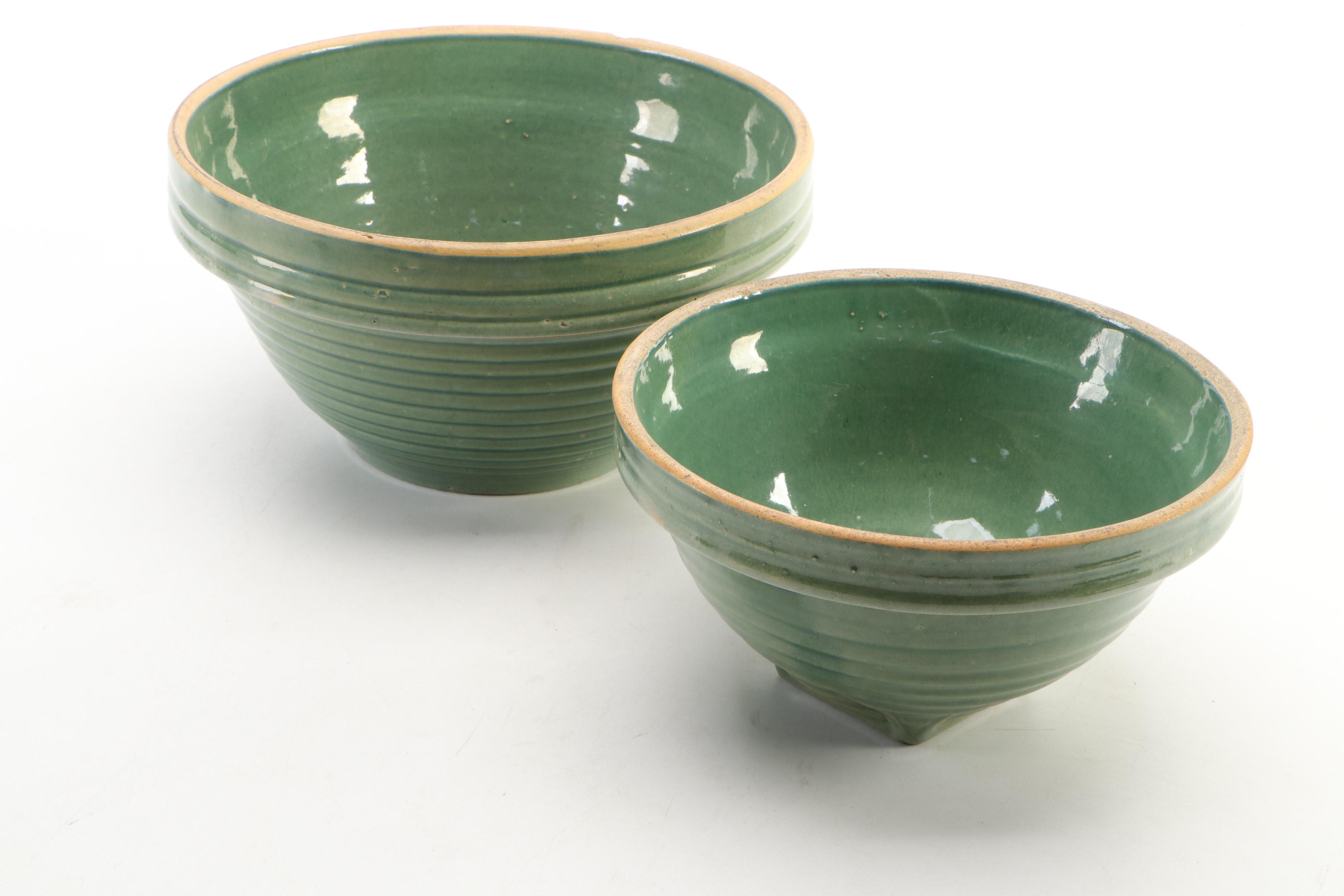 McCoy Pottery Green Ring Nesting Bowls and Cheese Crock