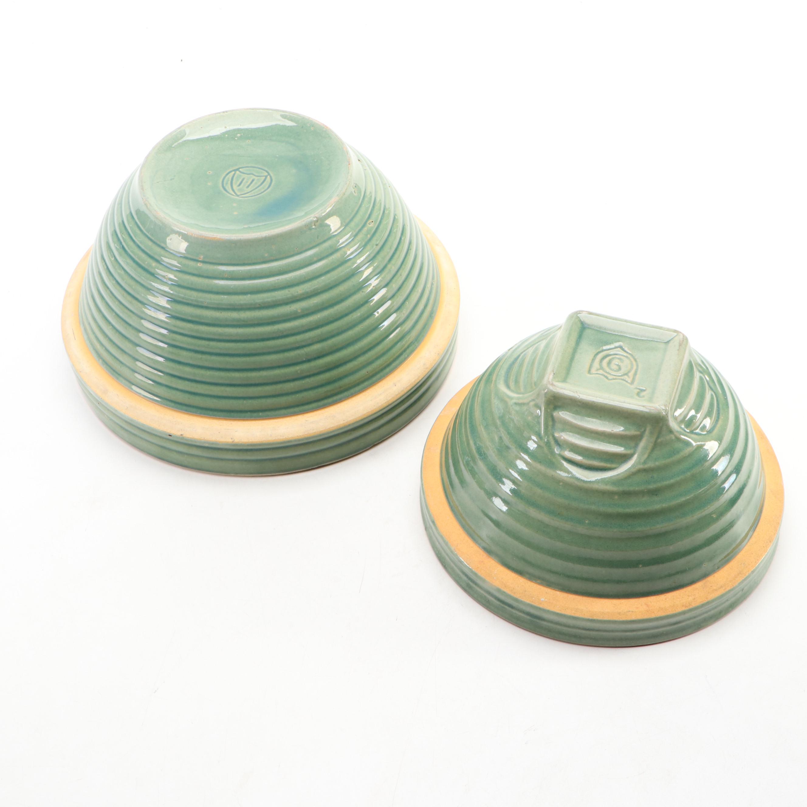 McCoy Pottery Green Ring Nesting Bowls and Cheese Crock