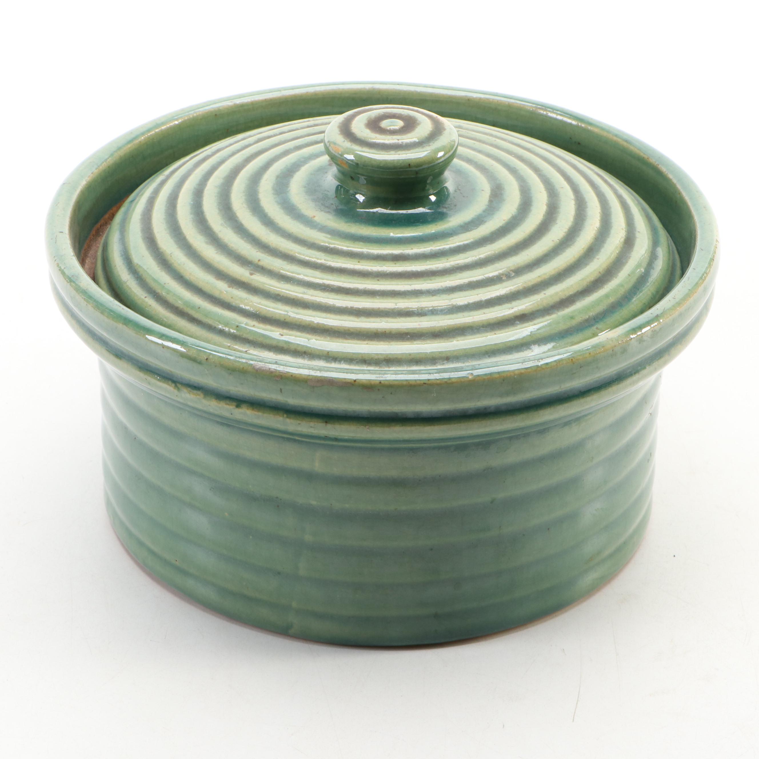McCoy Pottery Green Ring Nesting Bowls and Cheese Crock