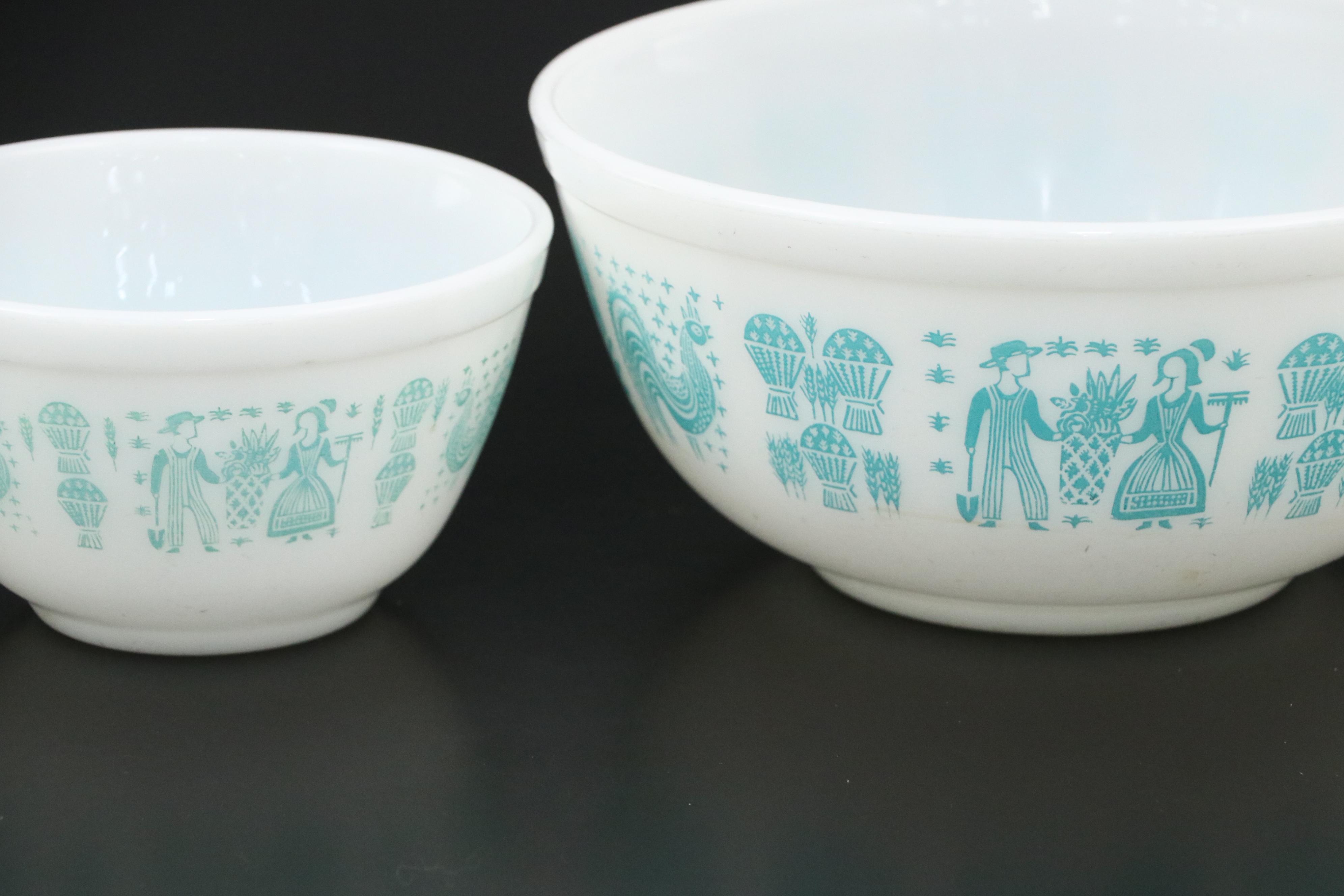 Pyrex "Butterprint Turquoise" Glass Refrigerator Jars and Bowls