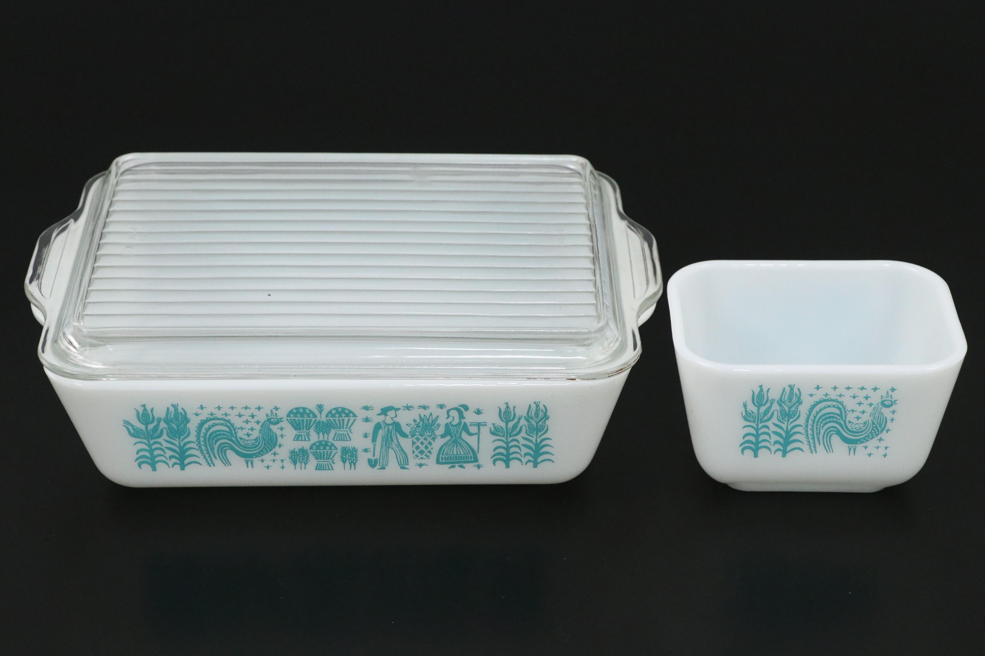 Pyrex "Butterprint Turquoise" Glass Refrigerator Jars and Bowls