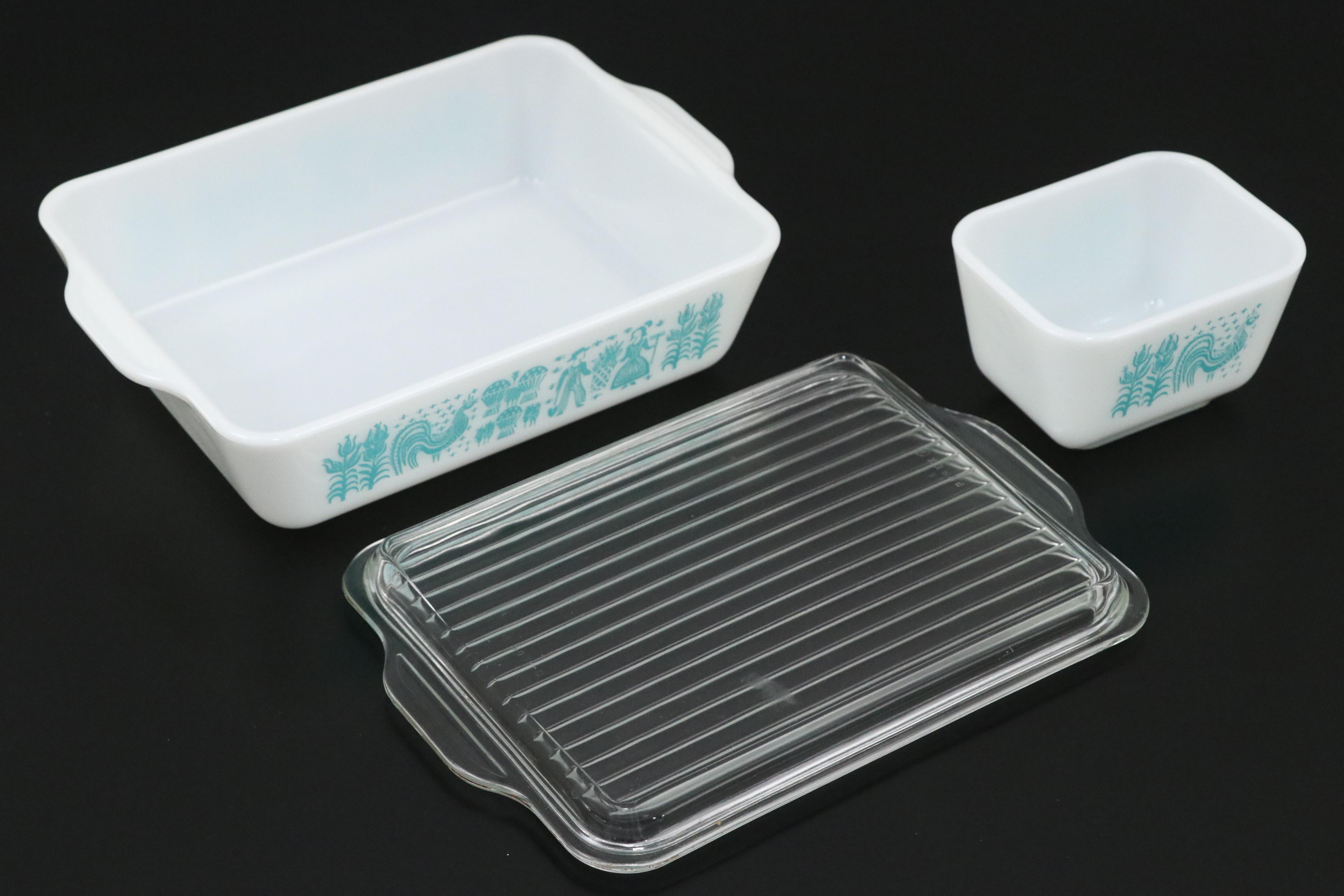 Pyrex "Butterprint Turquoise" Glass Refrigerator Jars and Bowls