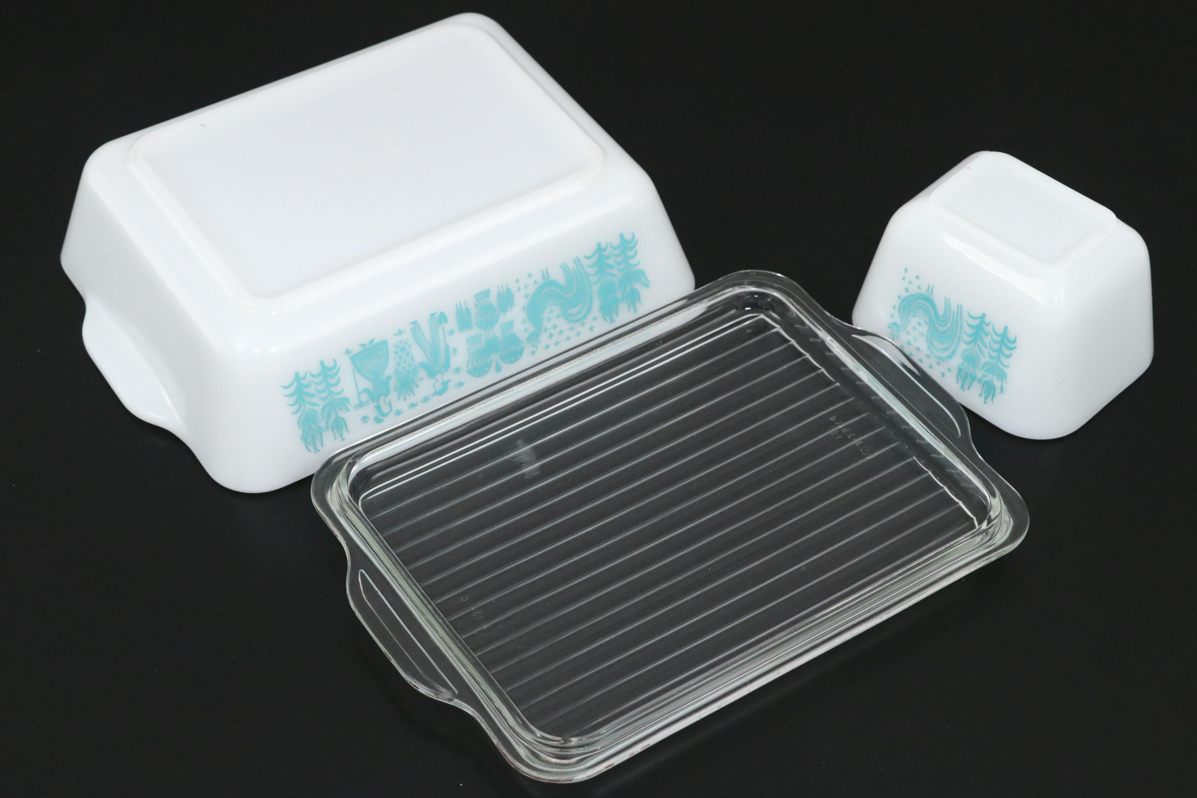 Pyrex "Butterprint Turquoise" Glass Refrigerator Jars and Bowls