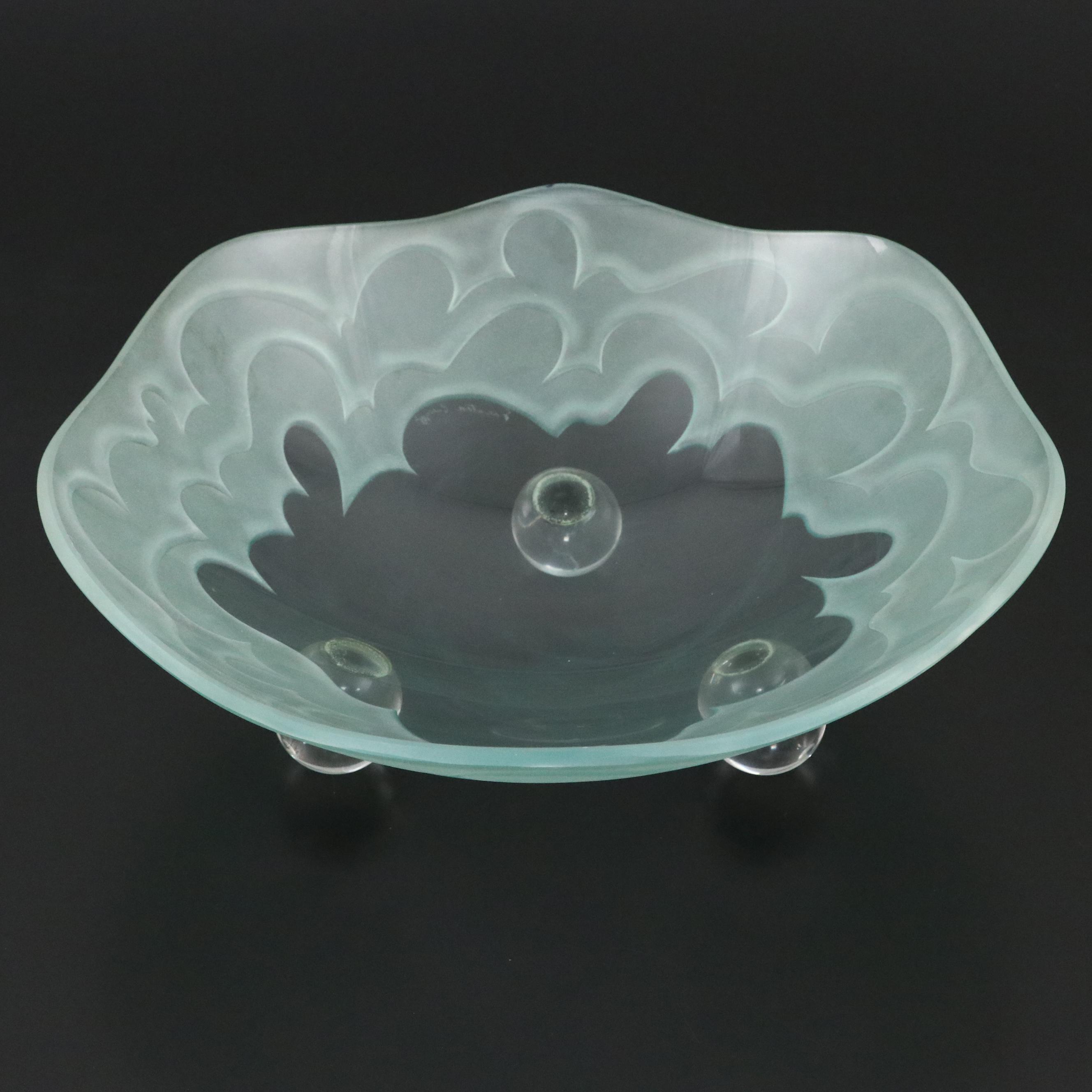 Salvatore Polizzi Etched and Frosted Art Glass Footed Bowl