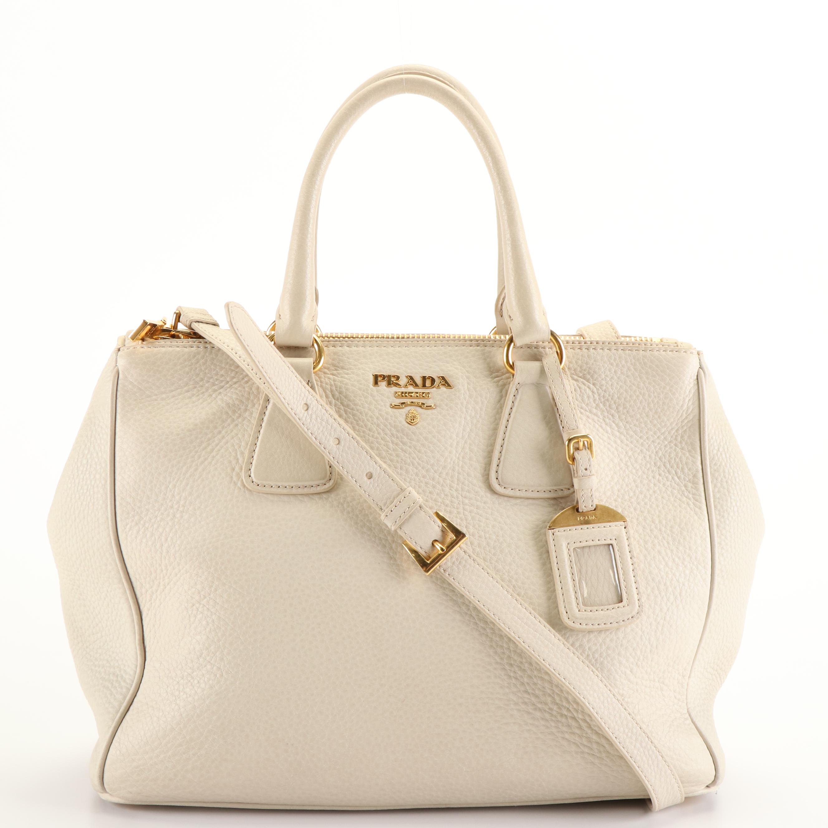 Prada Top Handle Handbag in Cream Vitello Daino Leather
