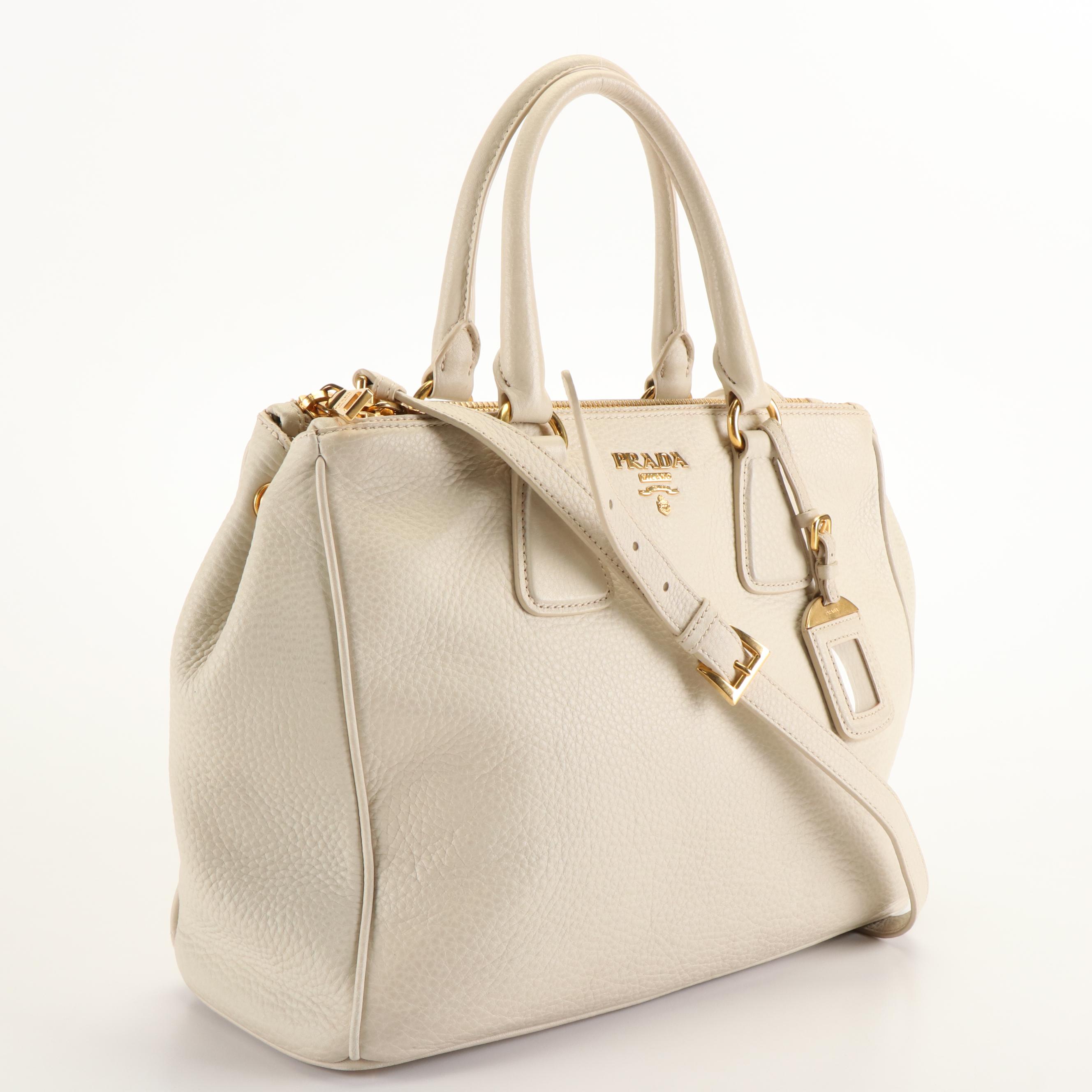 Prada Top Handle Handbag in Cream Vitello Daino Leather