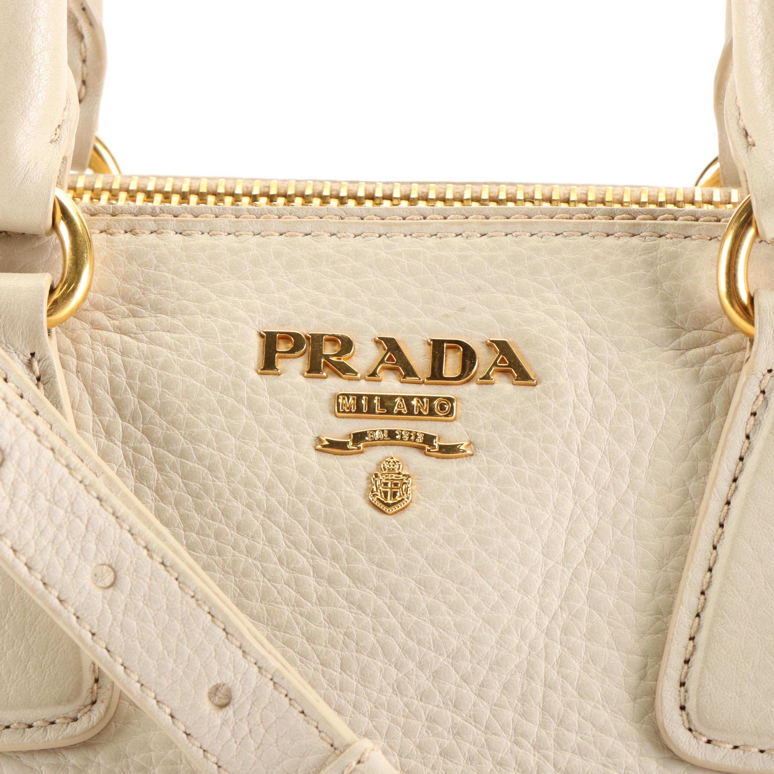 Prada Top Handle Handbag in Cream Vitello Daino Leather