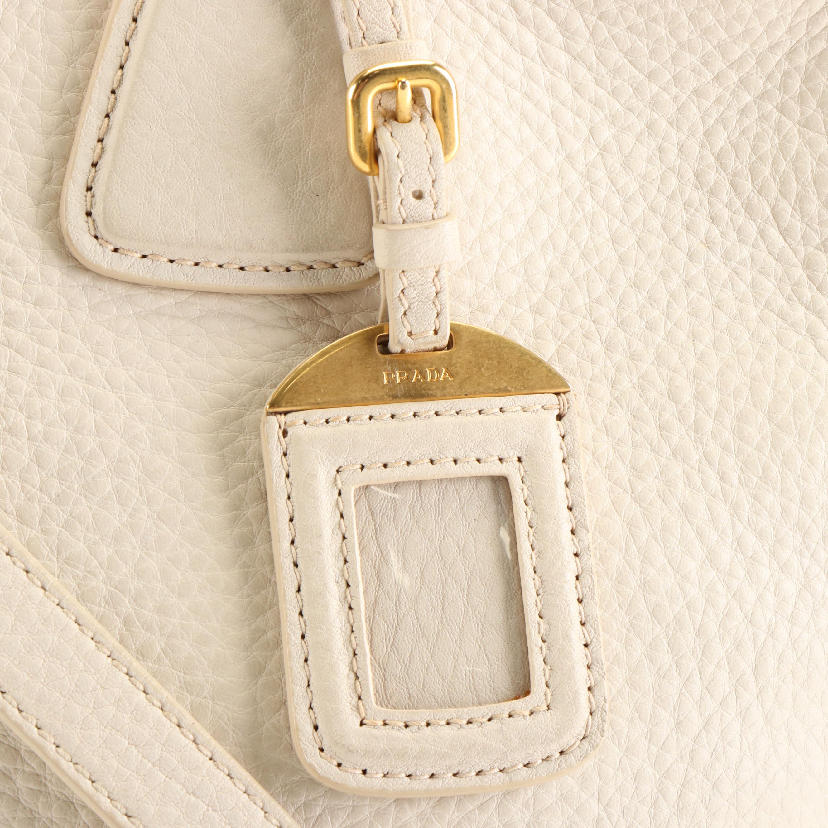 Prada Top Handle Handbag in Cream Vitello Daino Leather