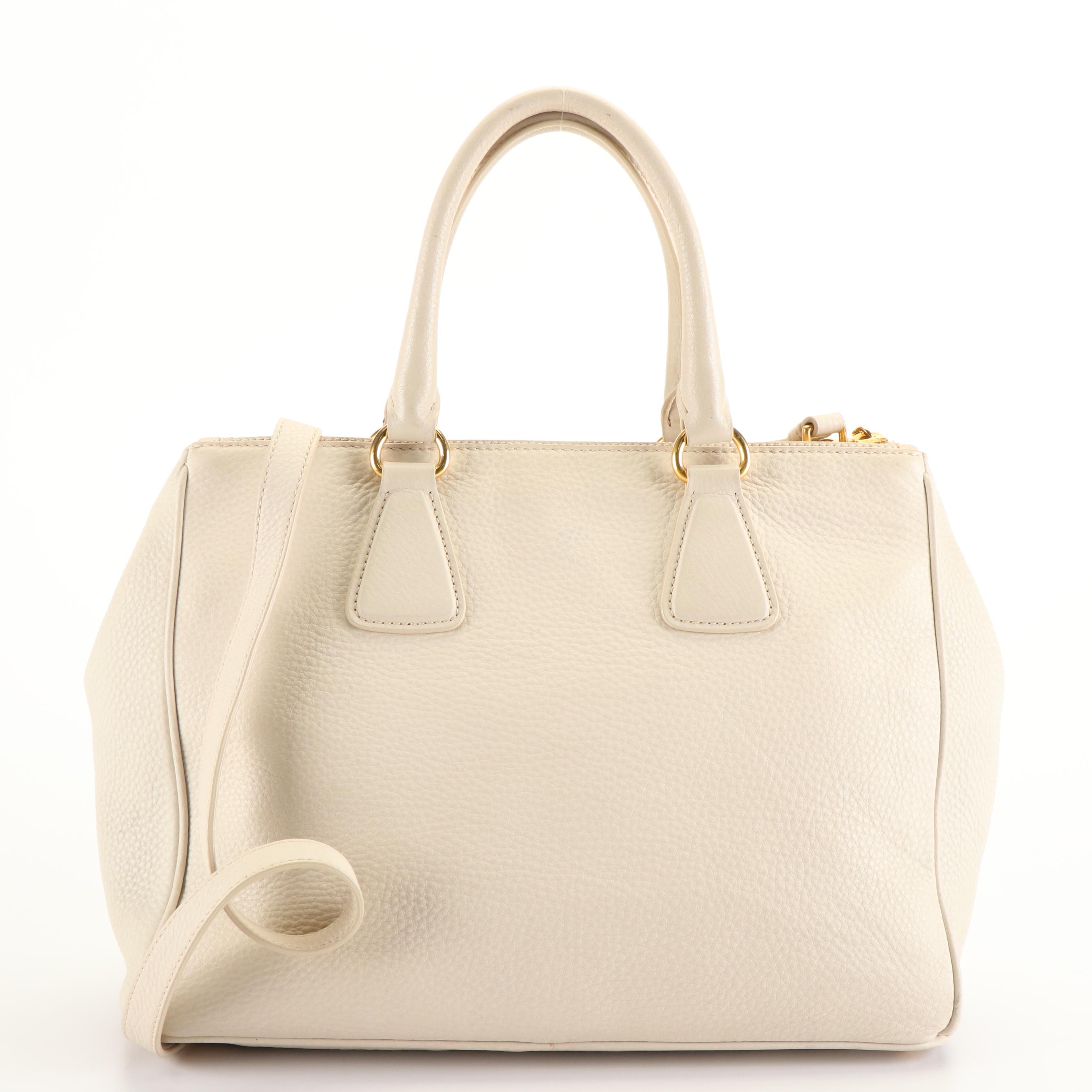 Prada Top Handle Handbag in Cream Vitello Daino Leather