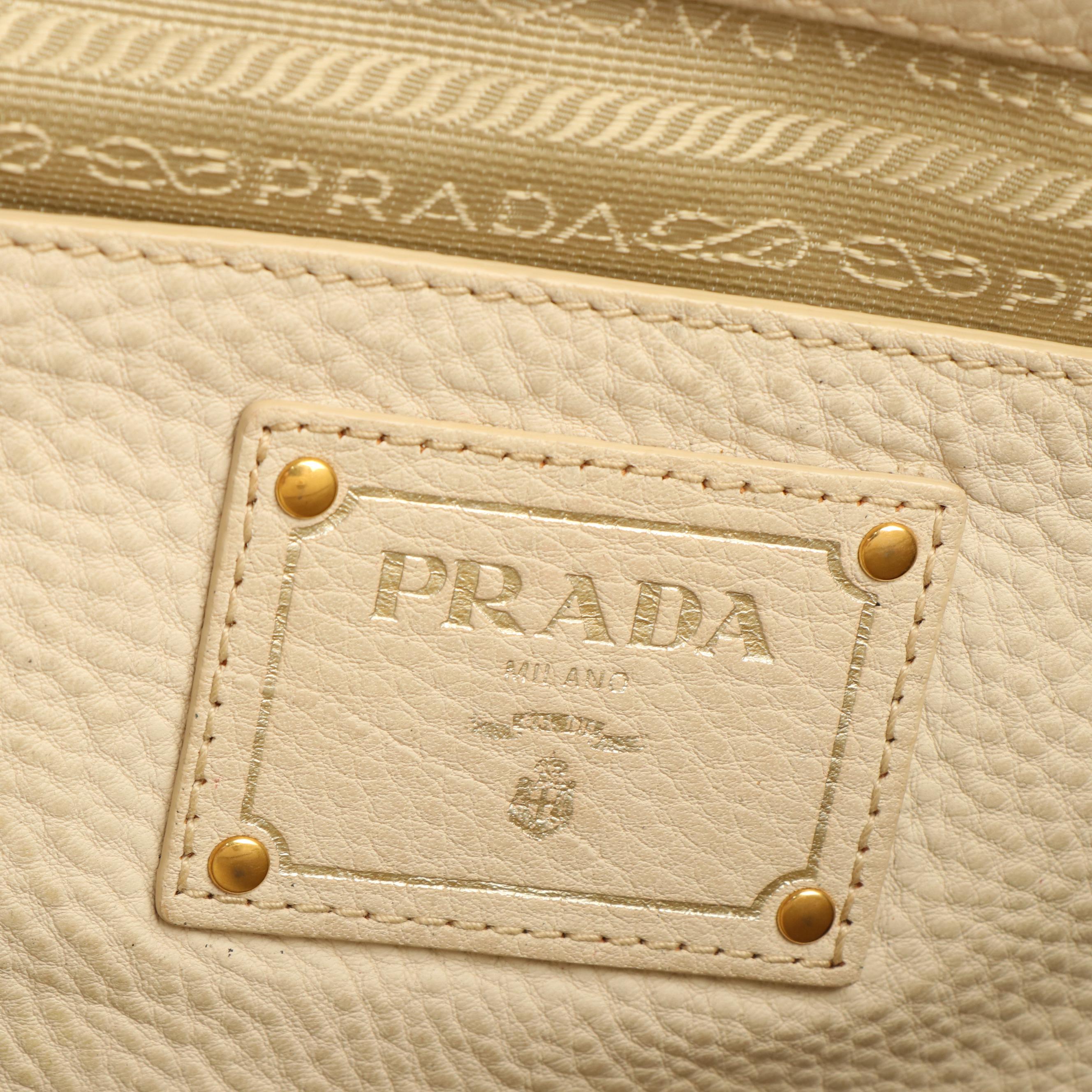 Prada Top Handle Handbag in Cream Vitello Daino Leather