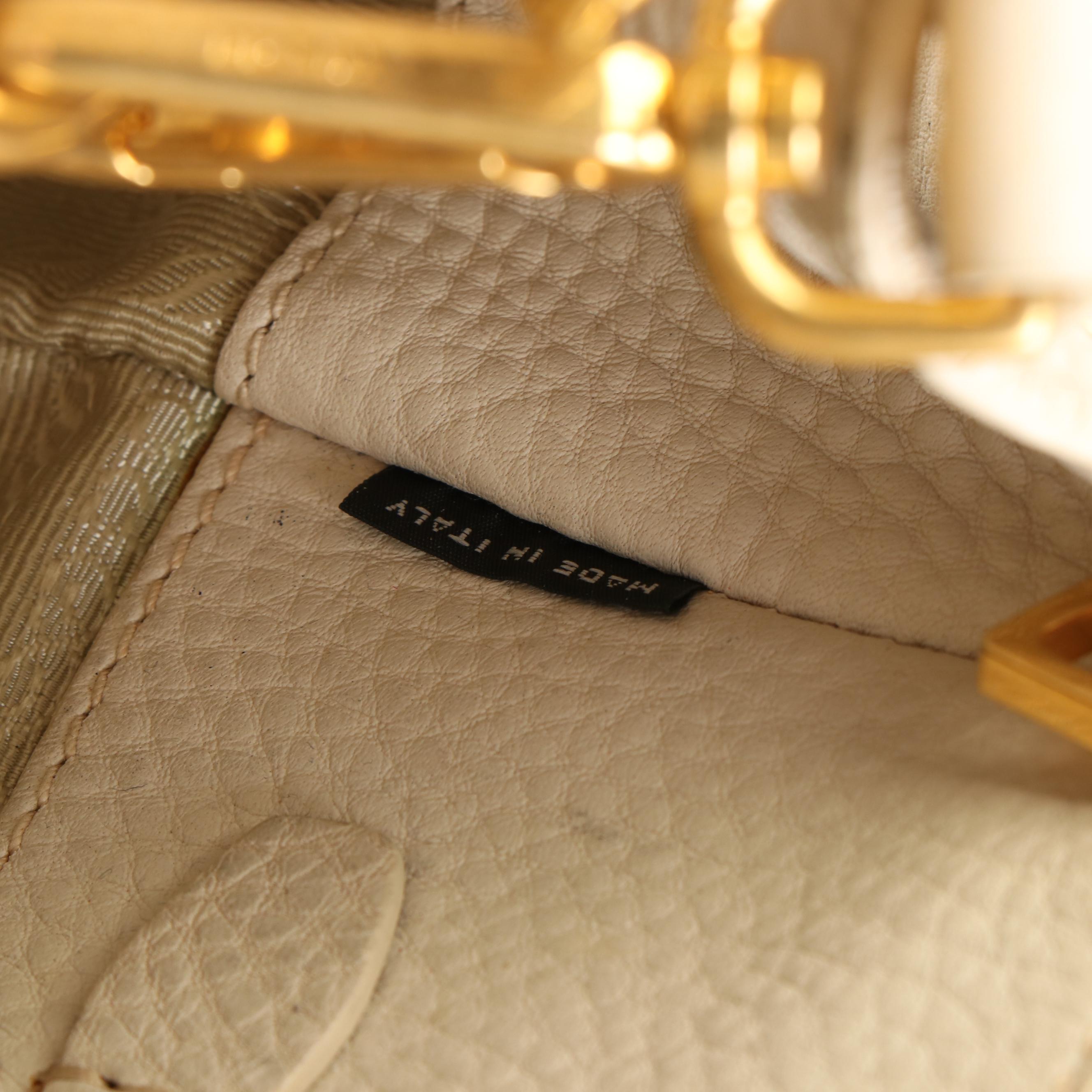 Prada Top Handle Handbag in Cream Vitello Daino Leather