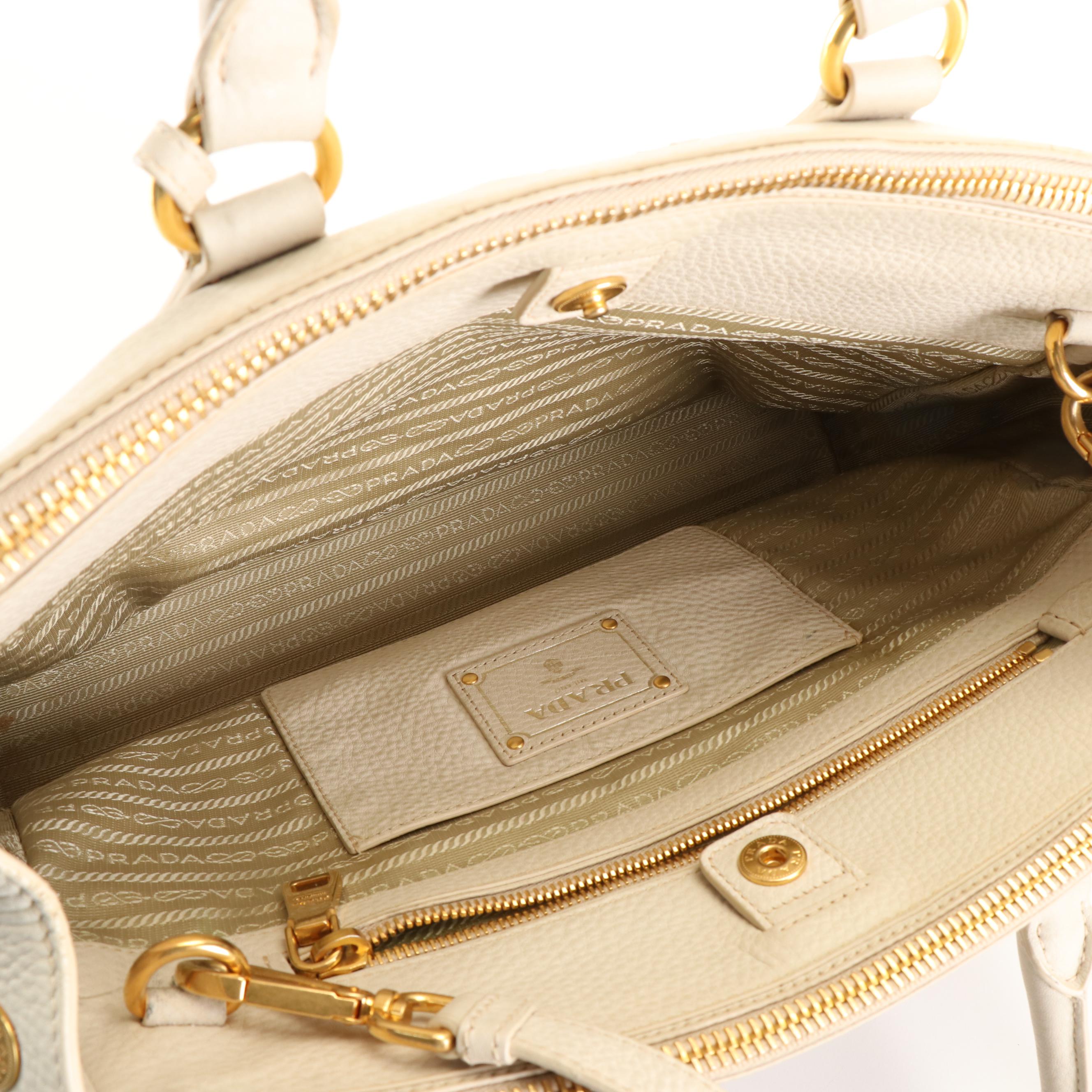 Prada Top Handle Handbag in Cream Vitello Daino Leather