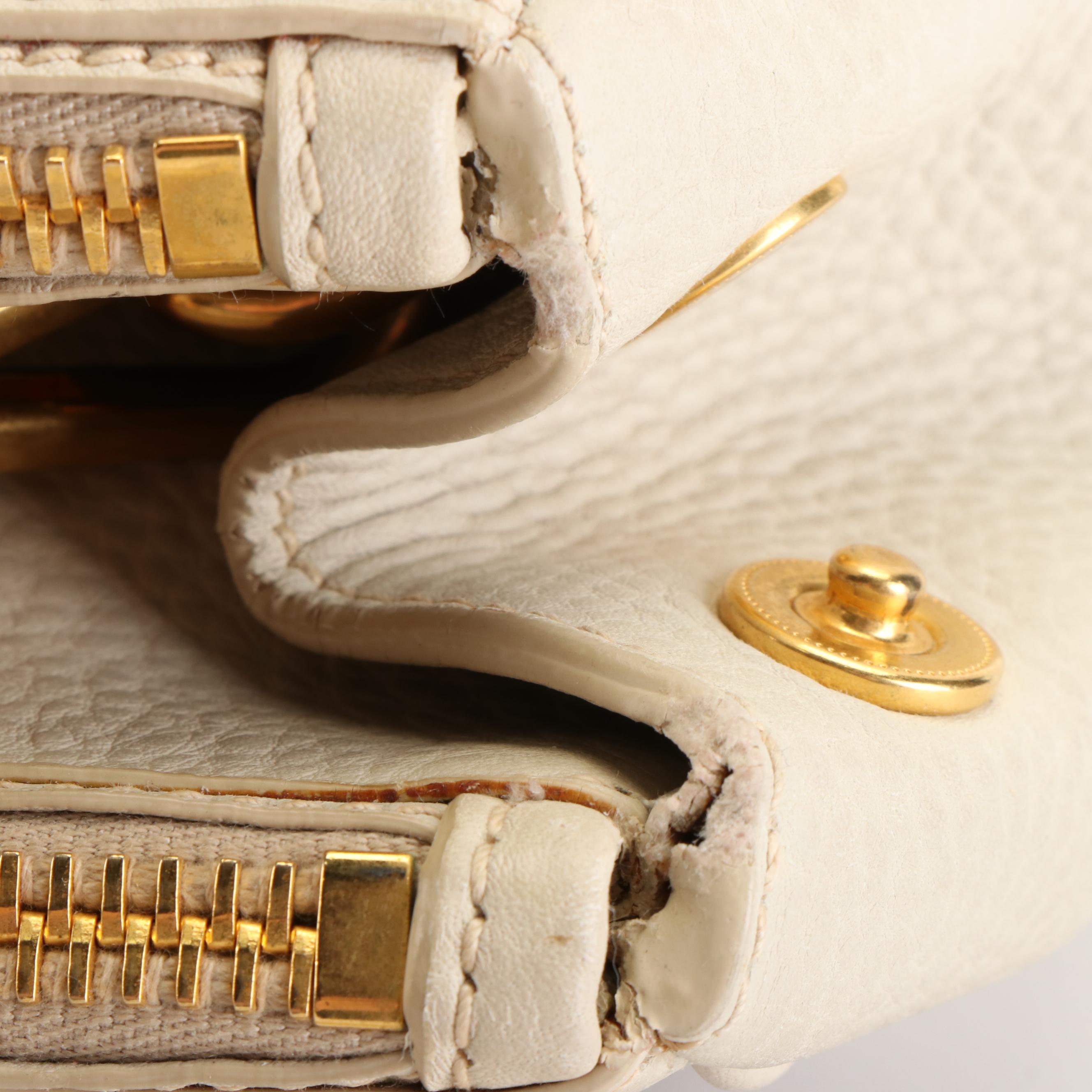 Prada Top Handle Handbag in Cream Vitello Daino Leather