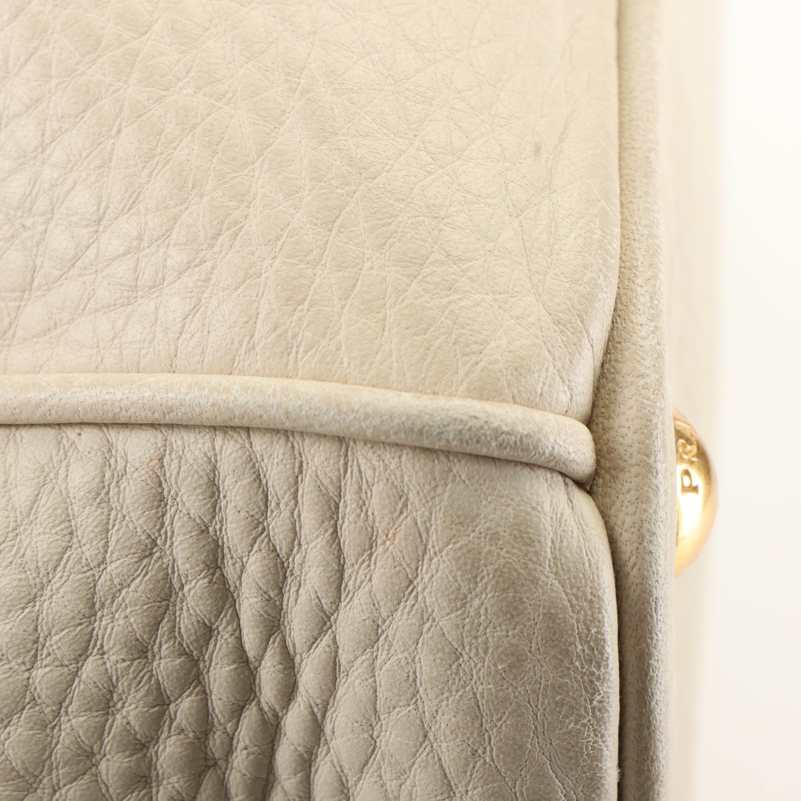 Prada Top Handle Handbag in Cream Vitello Daino Leather