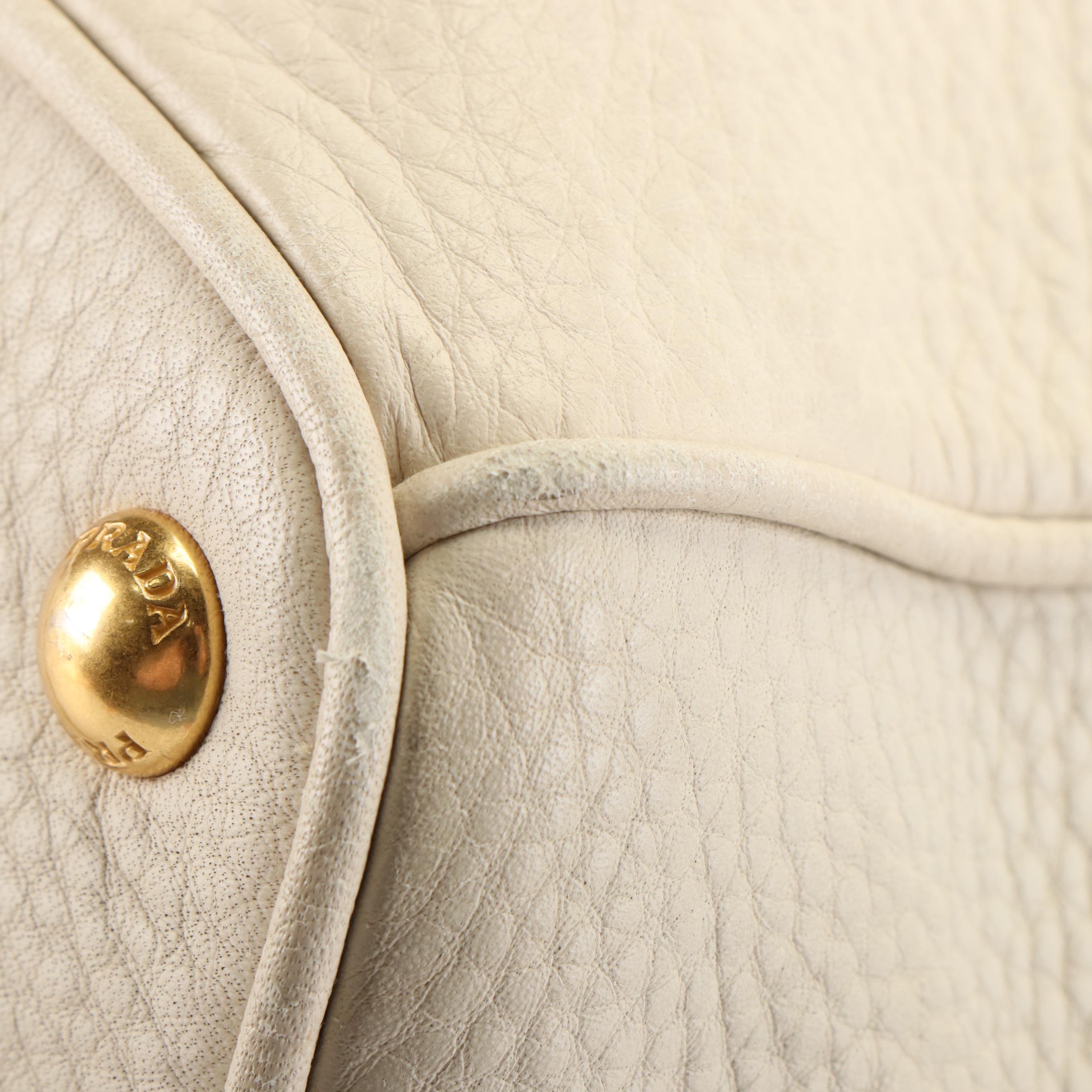 Prada Top Handle Handbag in Cream Vitello Daino Leather