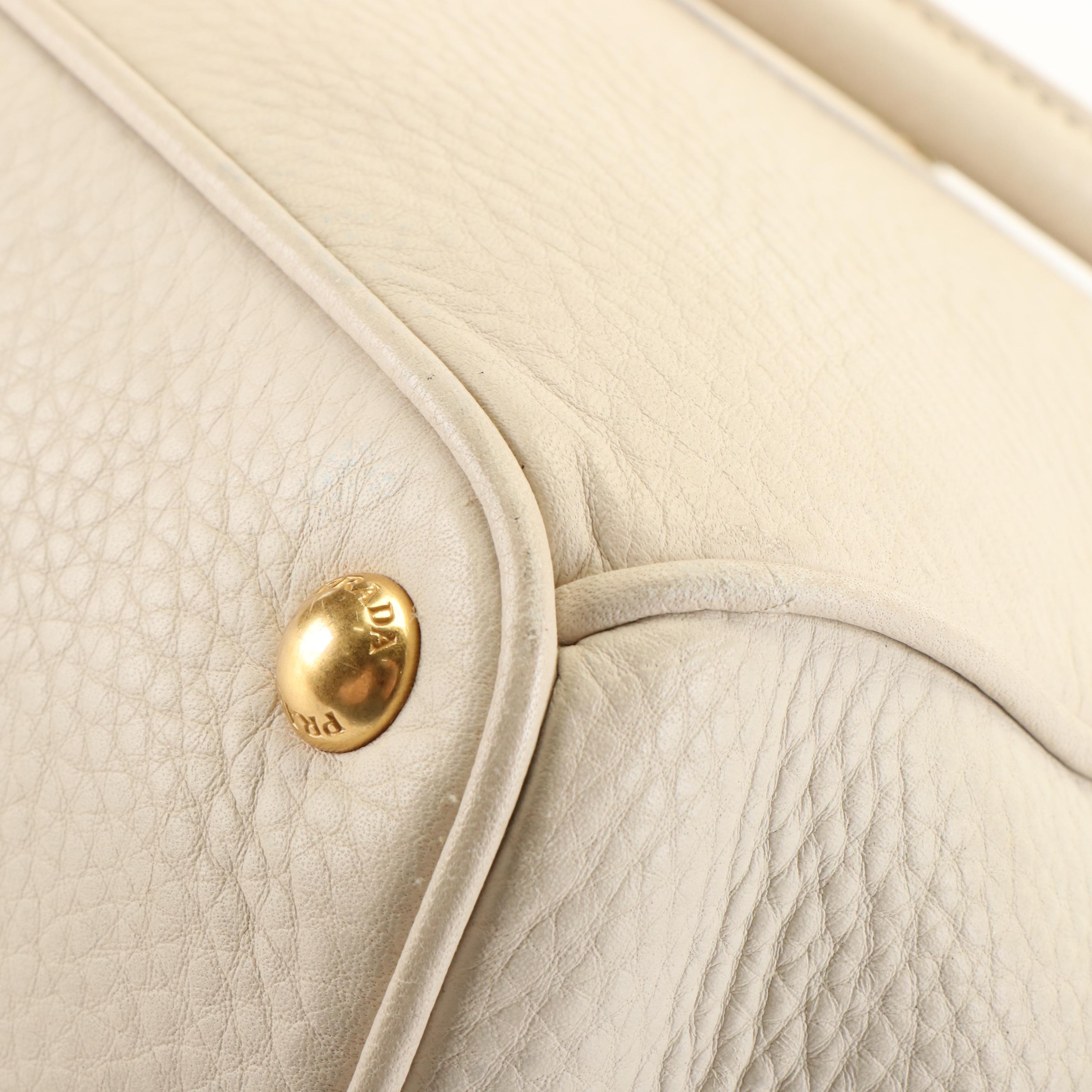 Prada Top Handle Handbag in Cream Vitello Daino Leather
