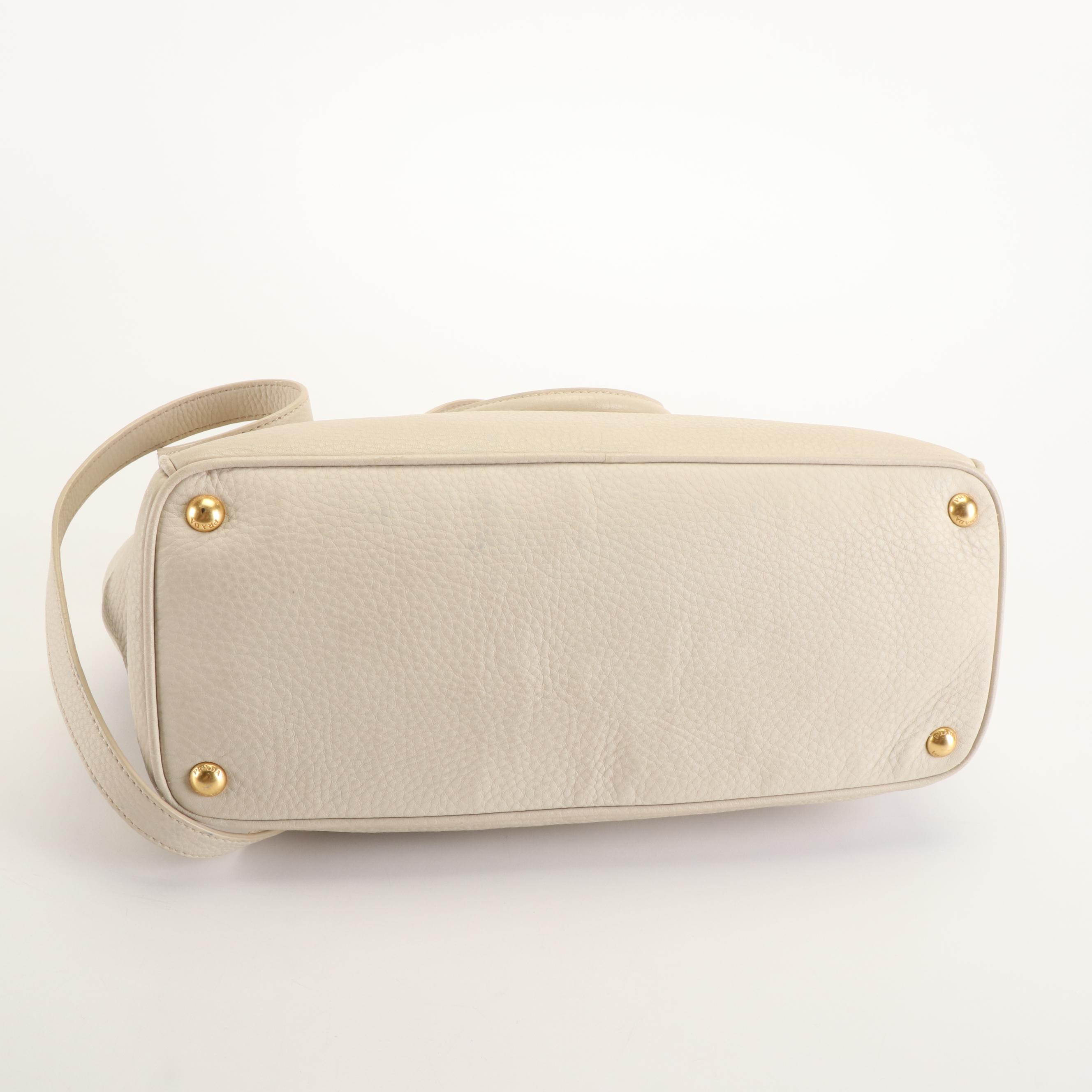 Prada Top Handle Handbag in Cream Vitello Daino Leather