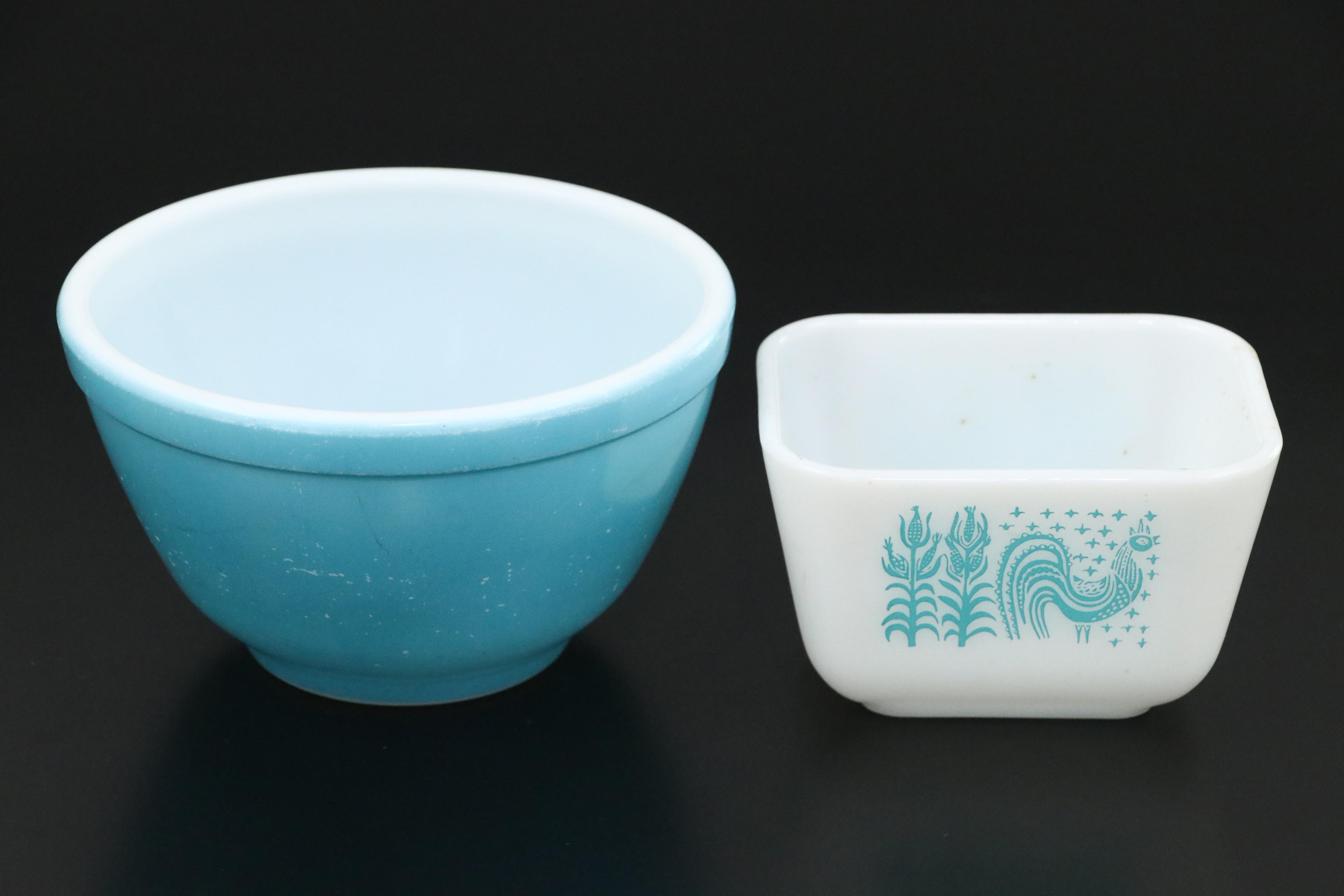 Pyrex "Butterprint Turquoise" Glass Refrigerator Jars and Bowls