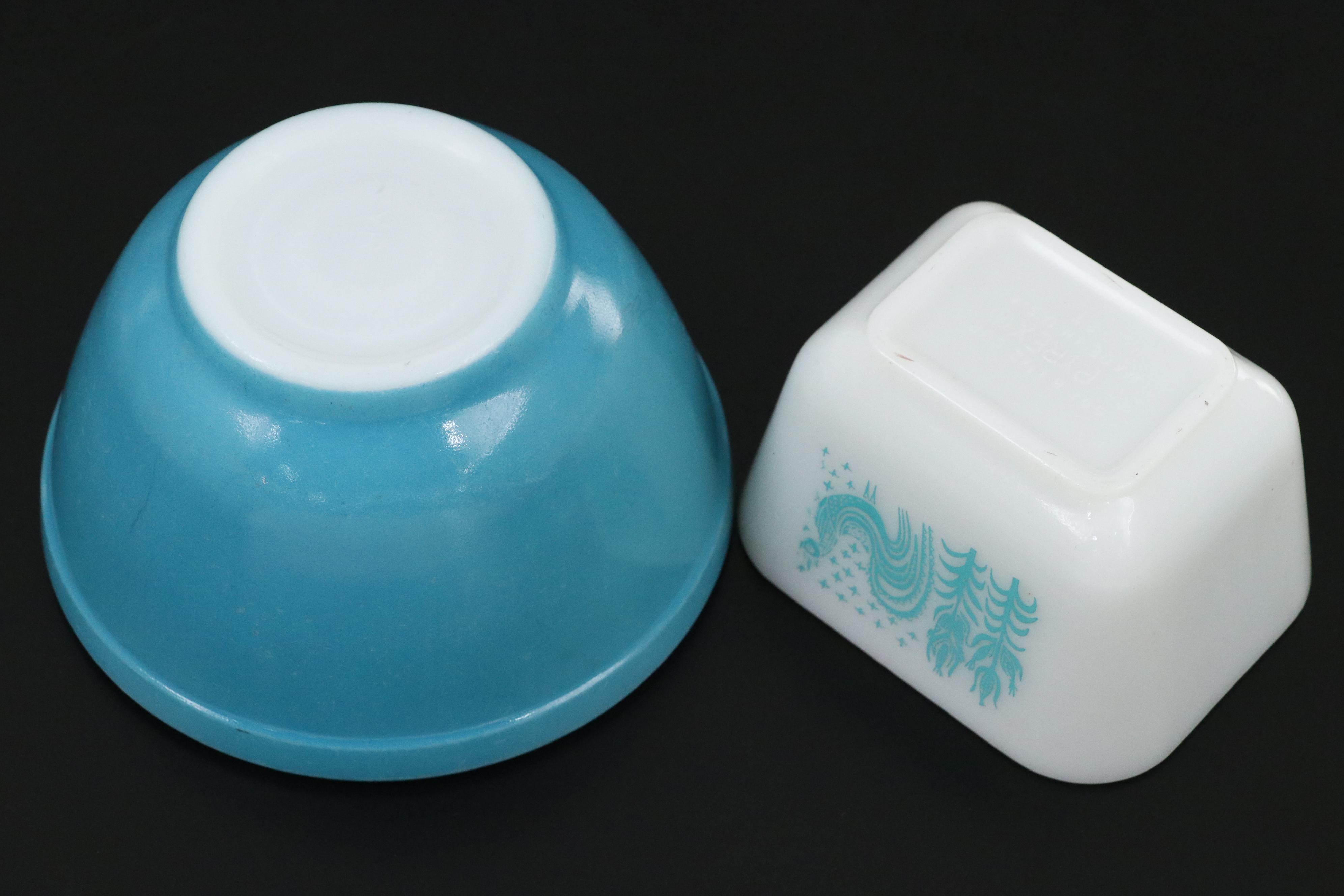 Pyrex "Butterprint Turquoise" Glass Refrigerator Jars and Bowls