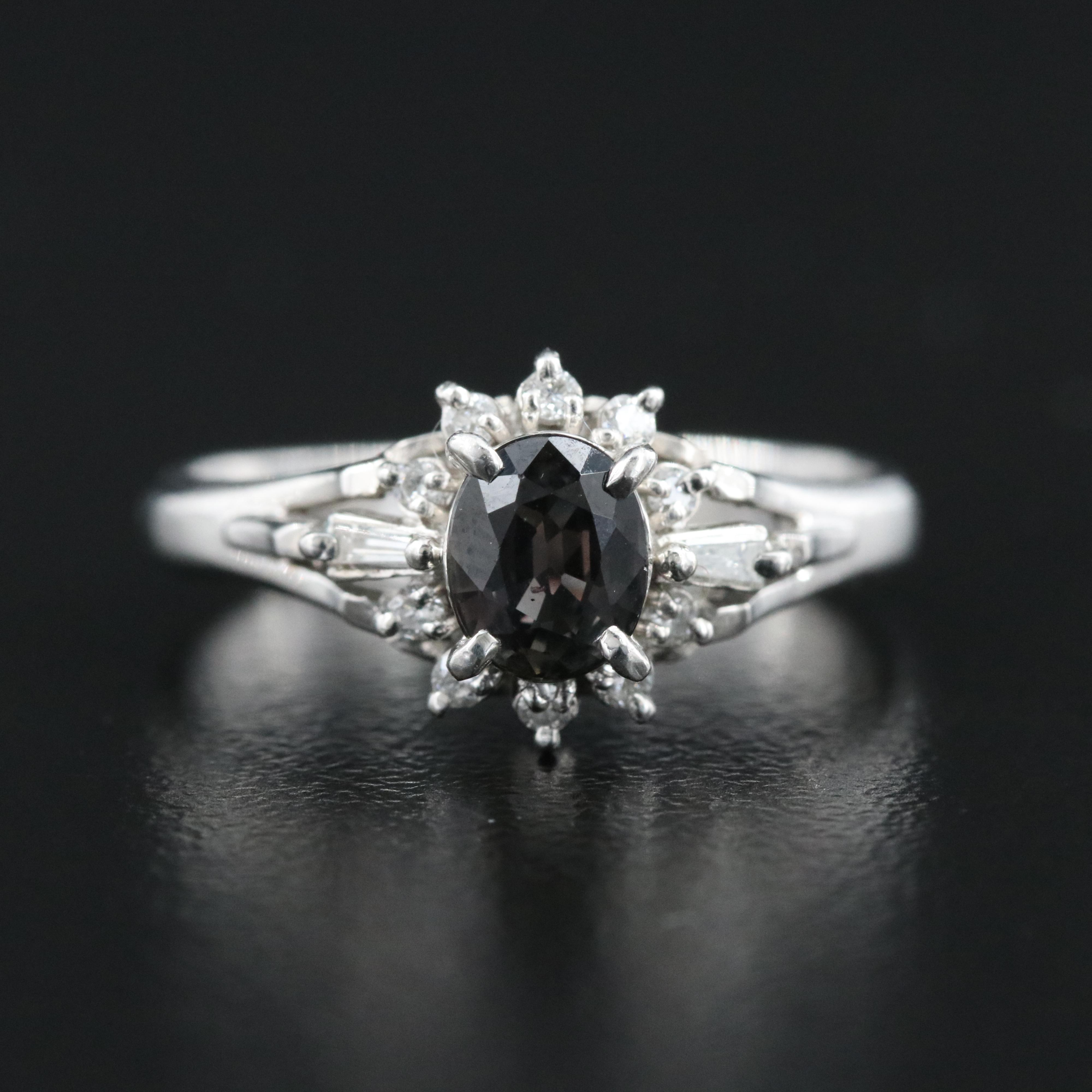 Platinum Color Change Sappire and Diamond Ring