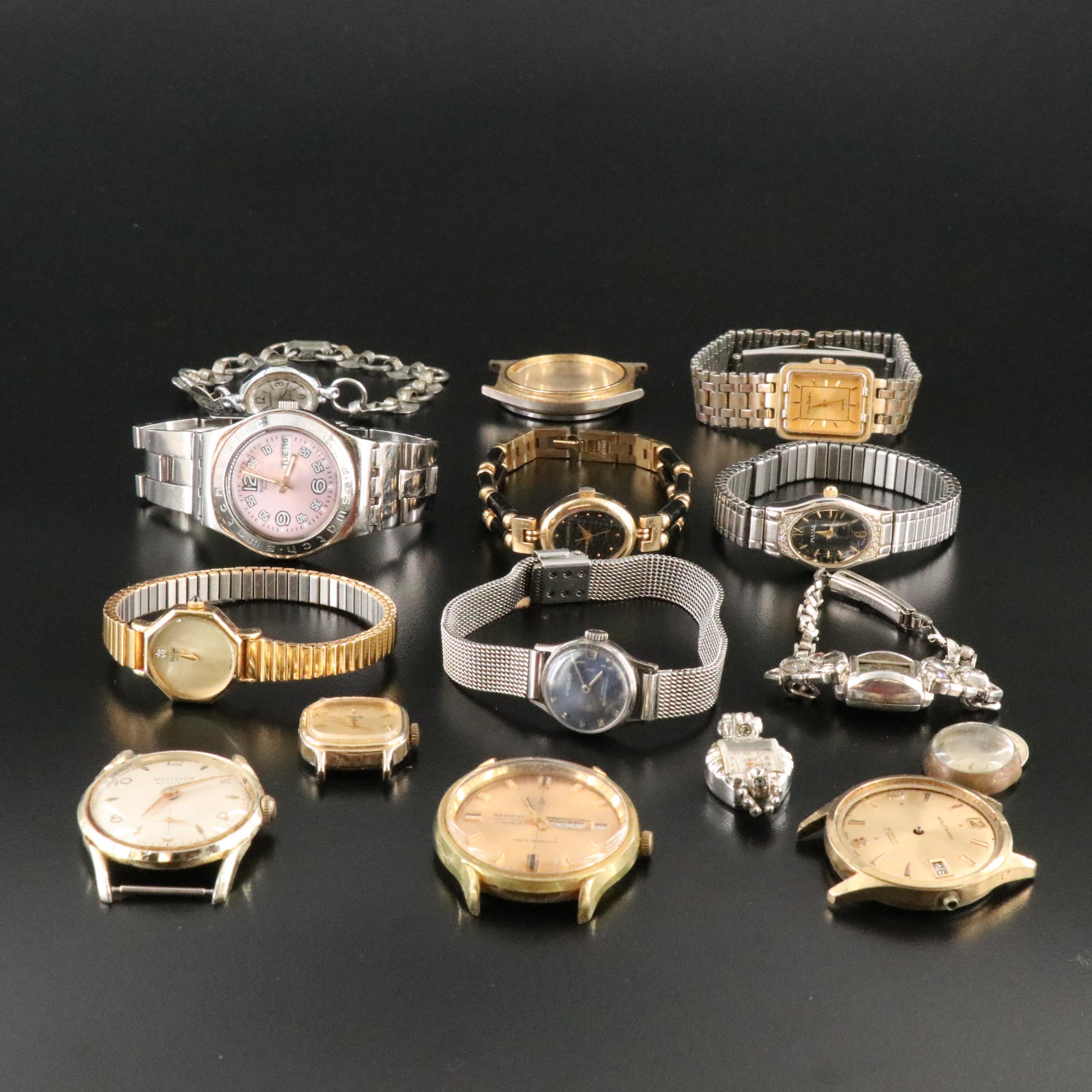 Collection of Watches and Watch Parts Featuring Swatch, Helbros and Westclox