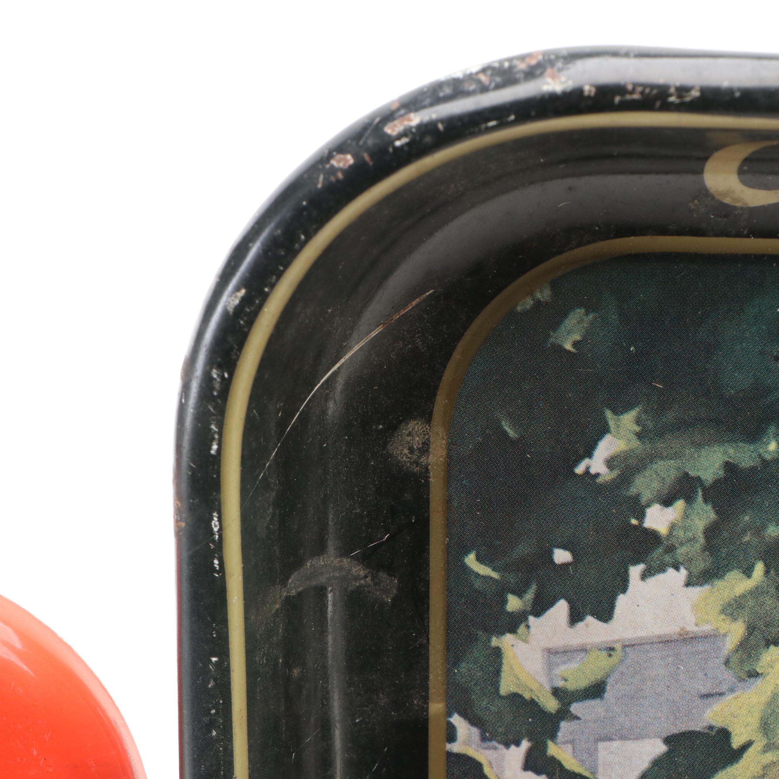 Coca-Cola Tin Lithograph Advertising Tray and Thermometer, Late 20th Century