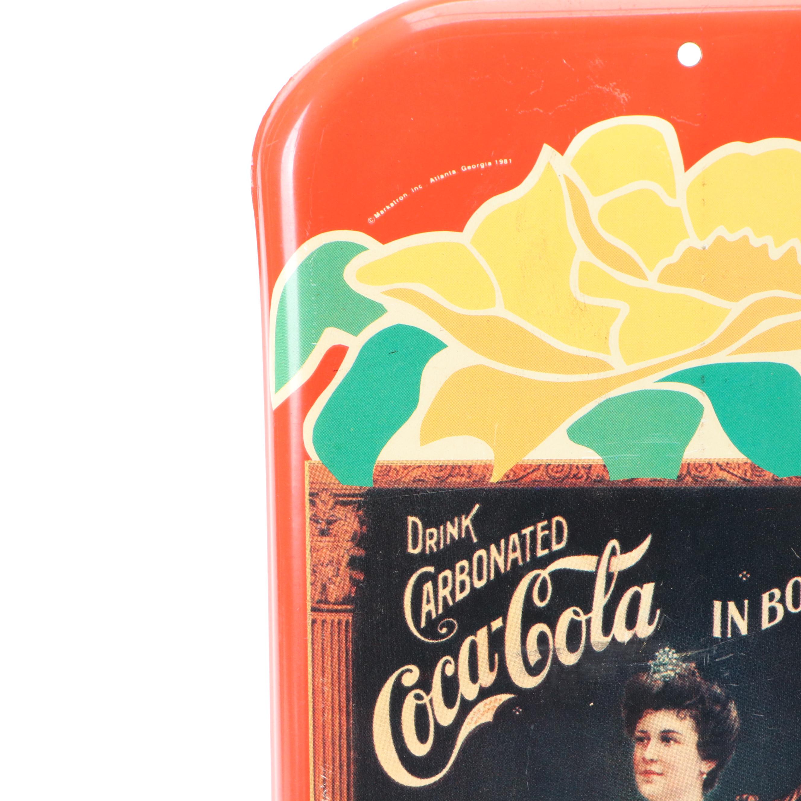 Coca-Cola Tin Lithograph Advertising Tray and Thermometer, Late 20th Century