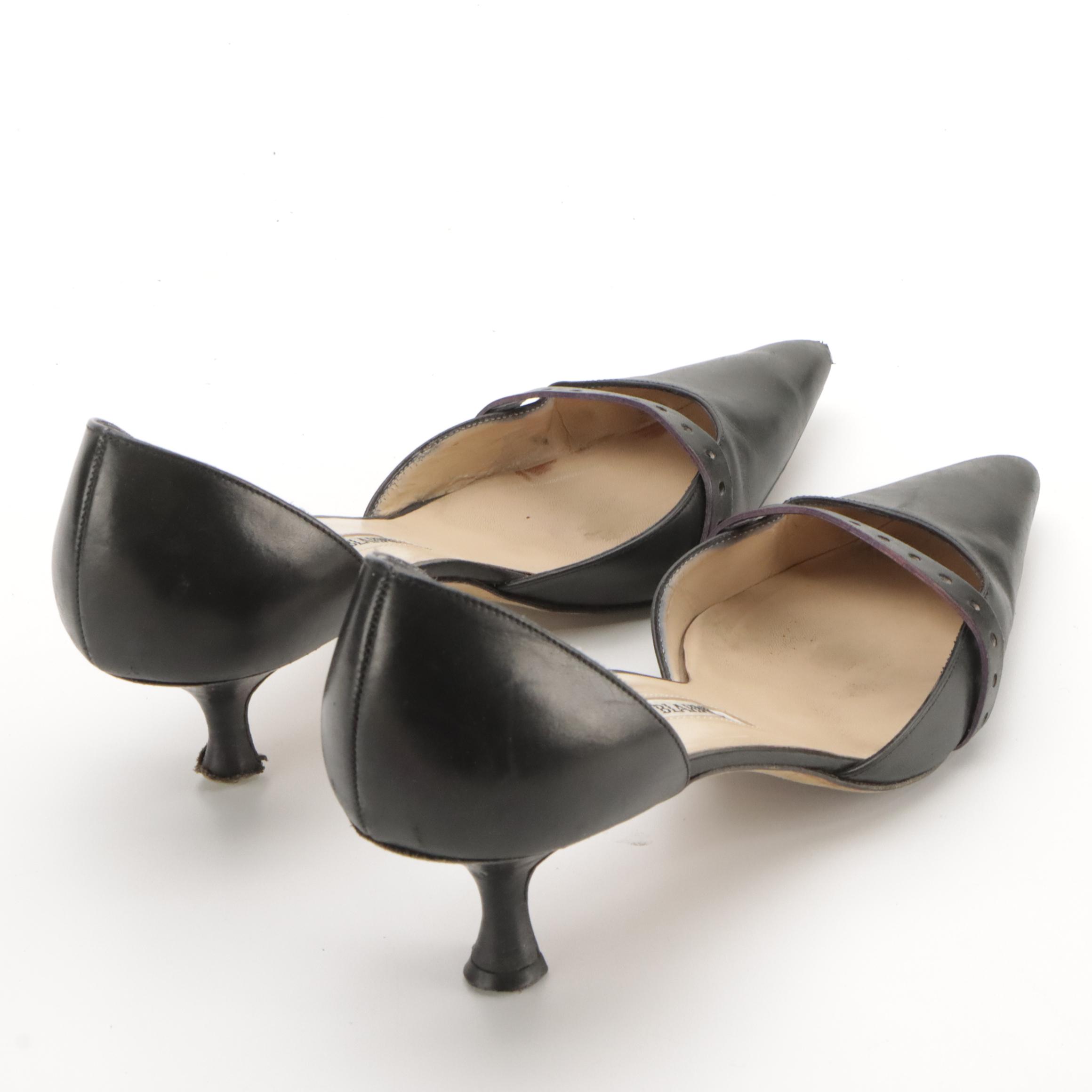 Manolo Blahnik Kitten Heel Mules and Ankle Strap Heels in Leather with Boxes