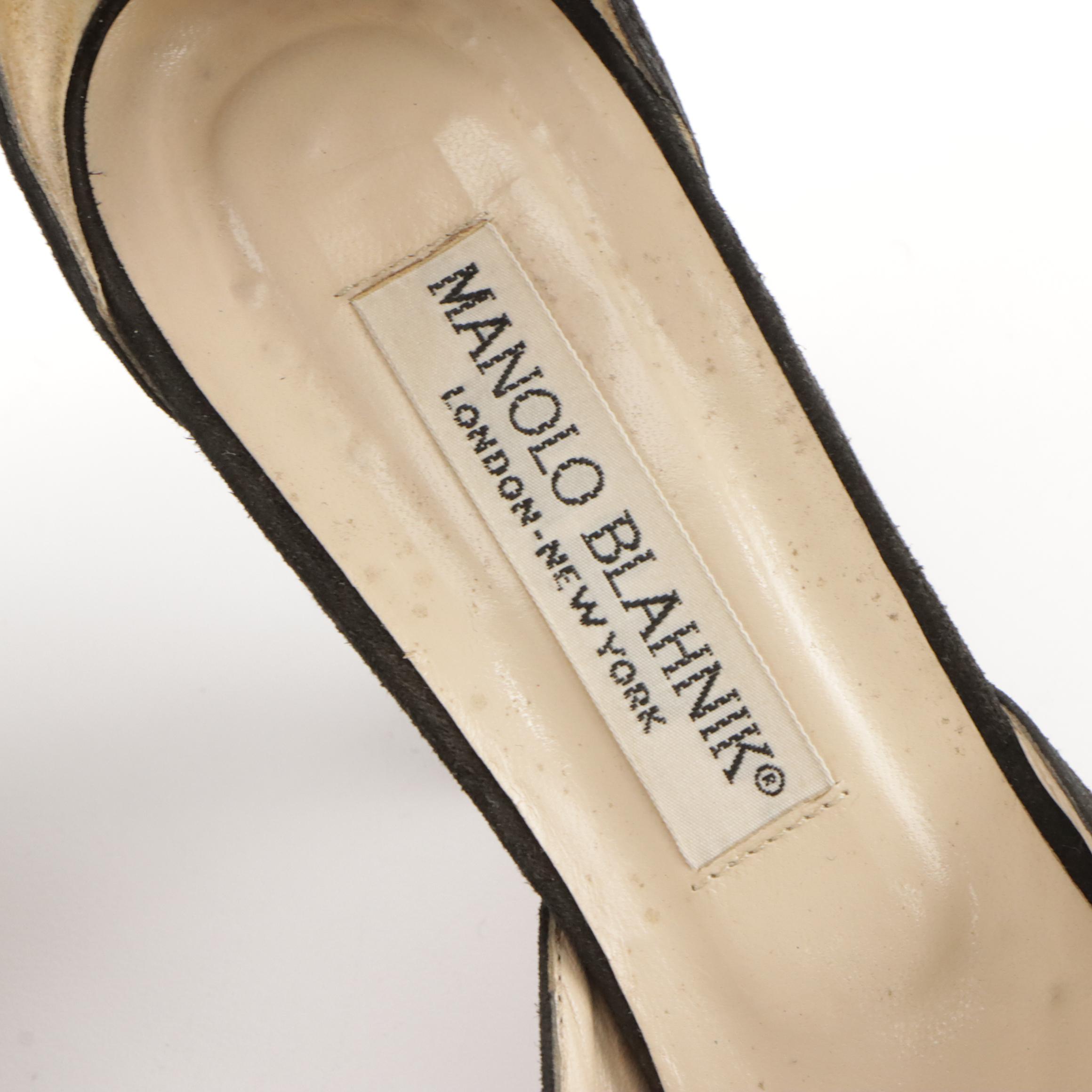 Manolo Blahnik Kitten Heel Mules and Ankle Strap Heels in Leather with Boxes