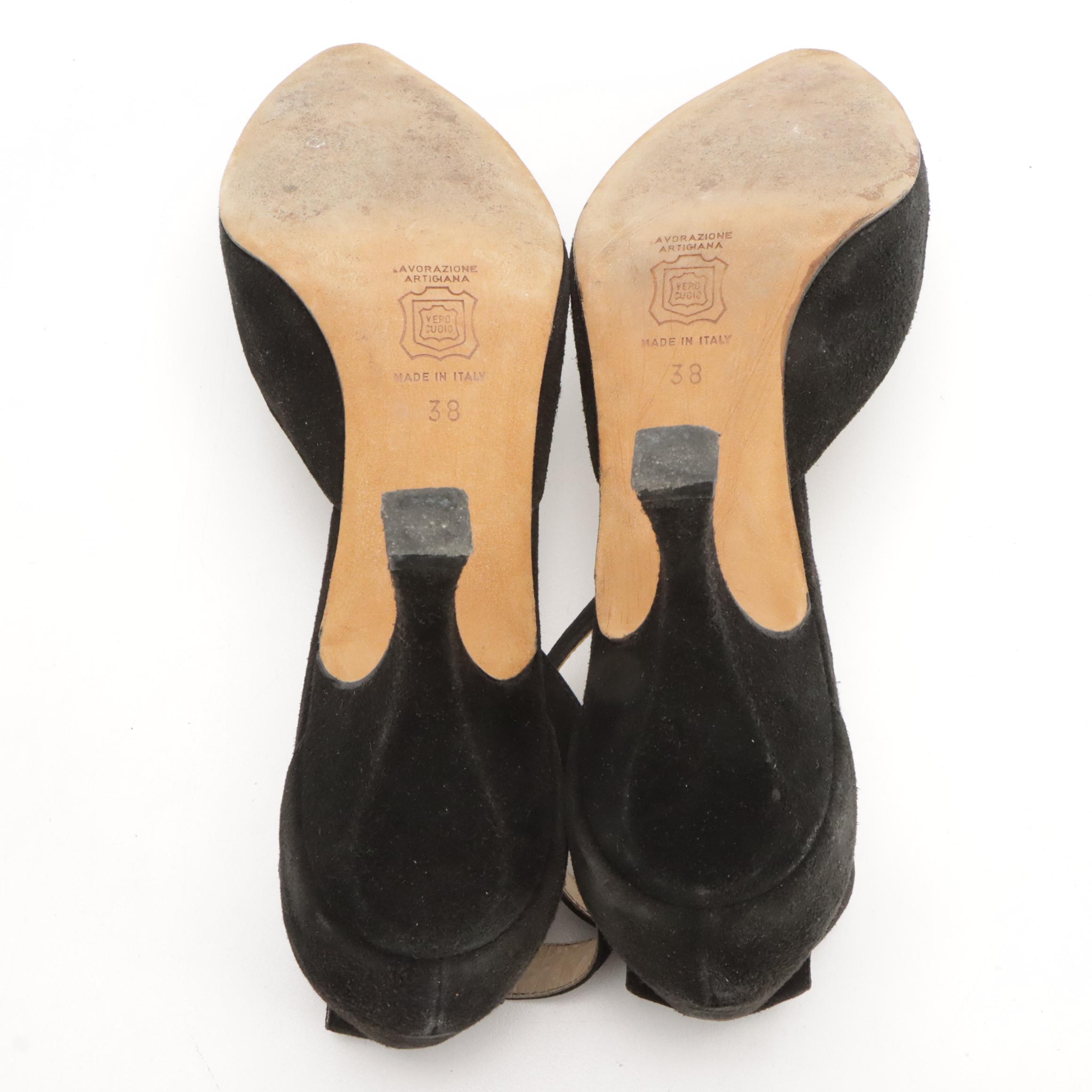 Manolo Blahnik Kitten Heel Mules and Ankle Strap Heels in Leather with Boxes