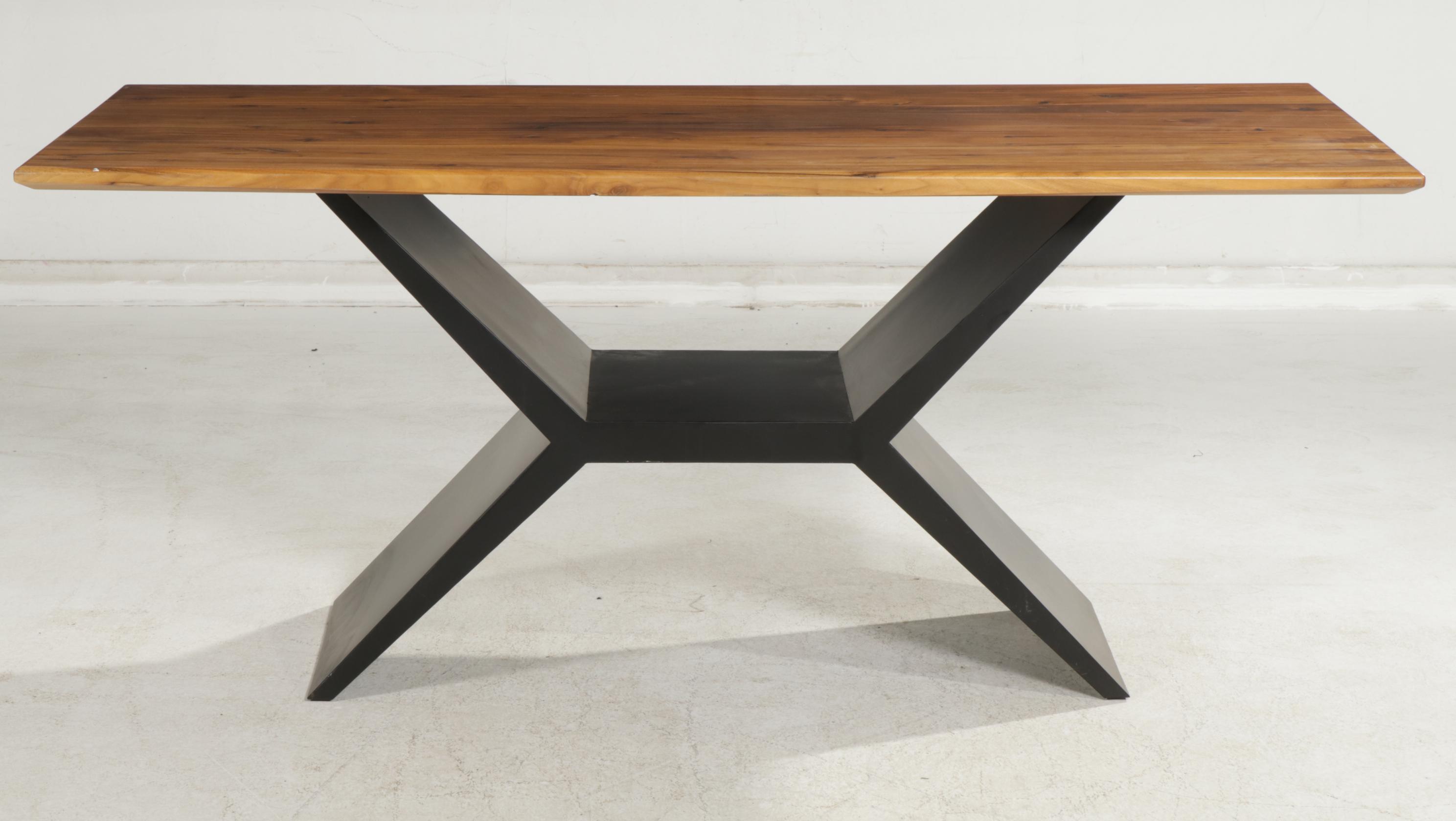 Arhaus "Jacob" Wood Dining Table with "Vertex" Base, Contemporary