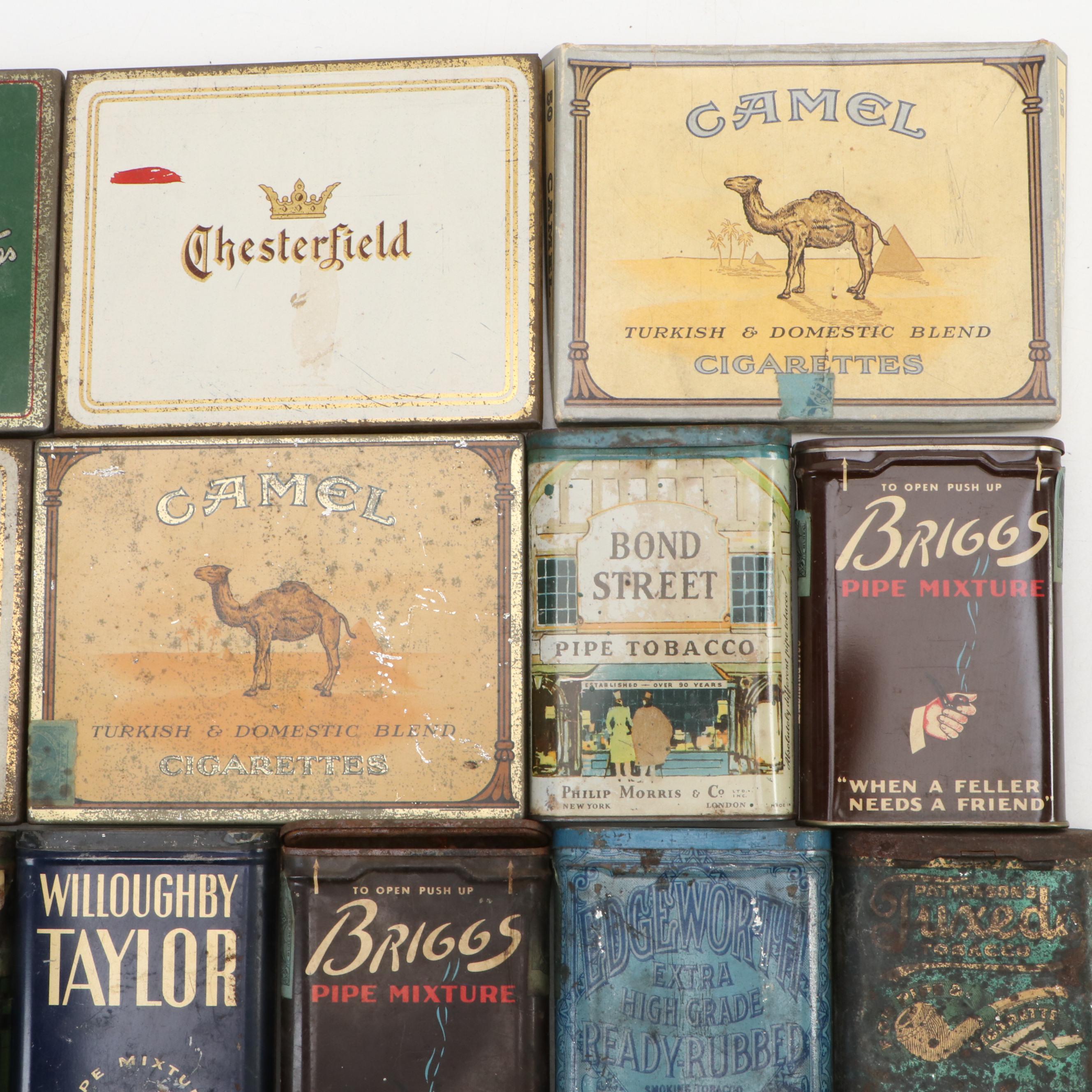 Camel, Chesterfield, Briggs, Bugler and More Tobacco and Cigarette Tins