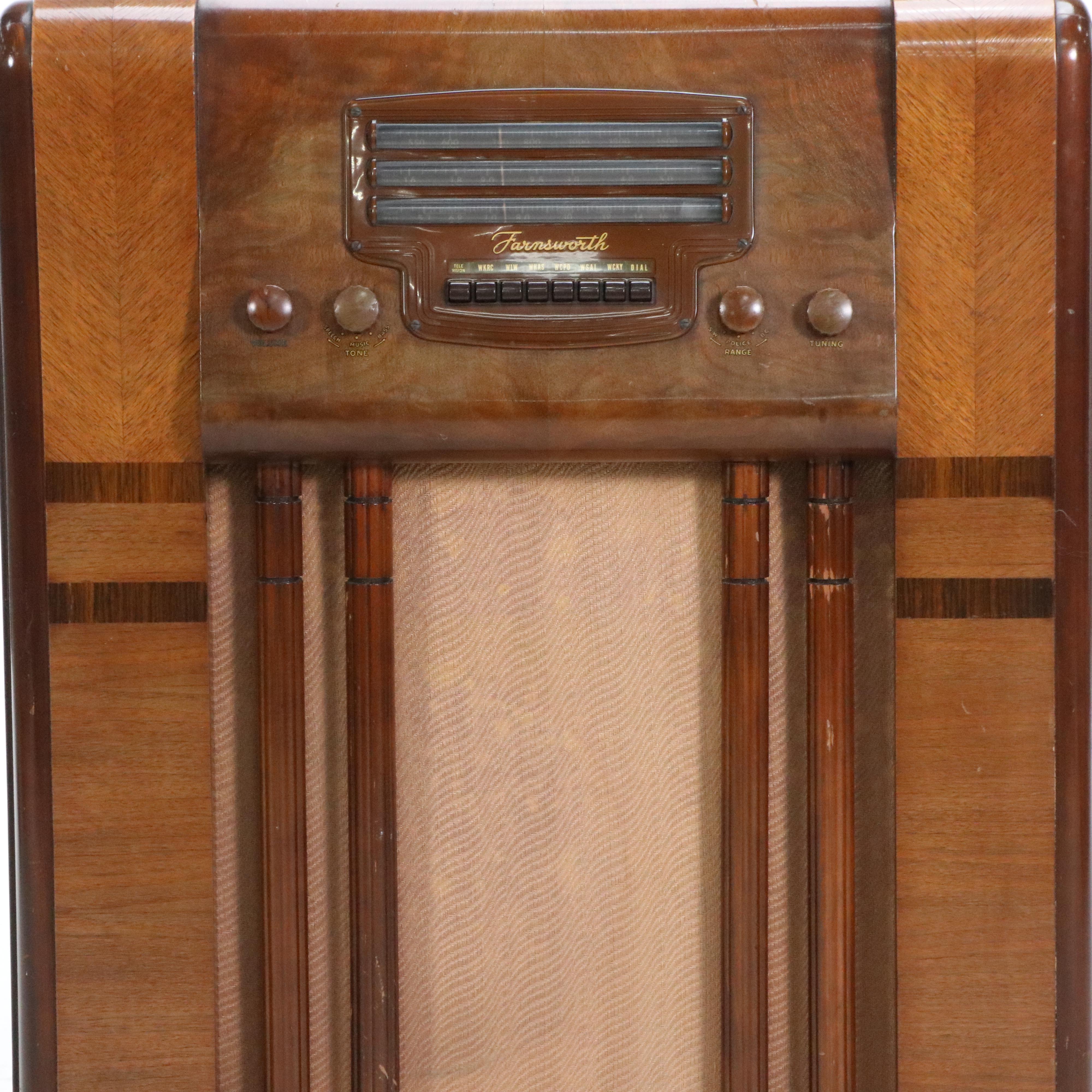 Farnsworth AC-70 Art Deco Waterfall Wood Veneer and Acrylic Radio