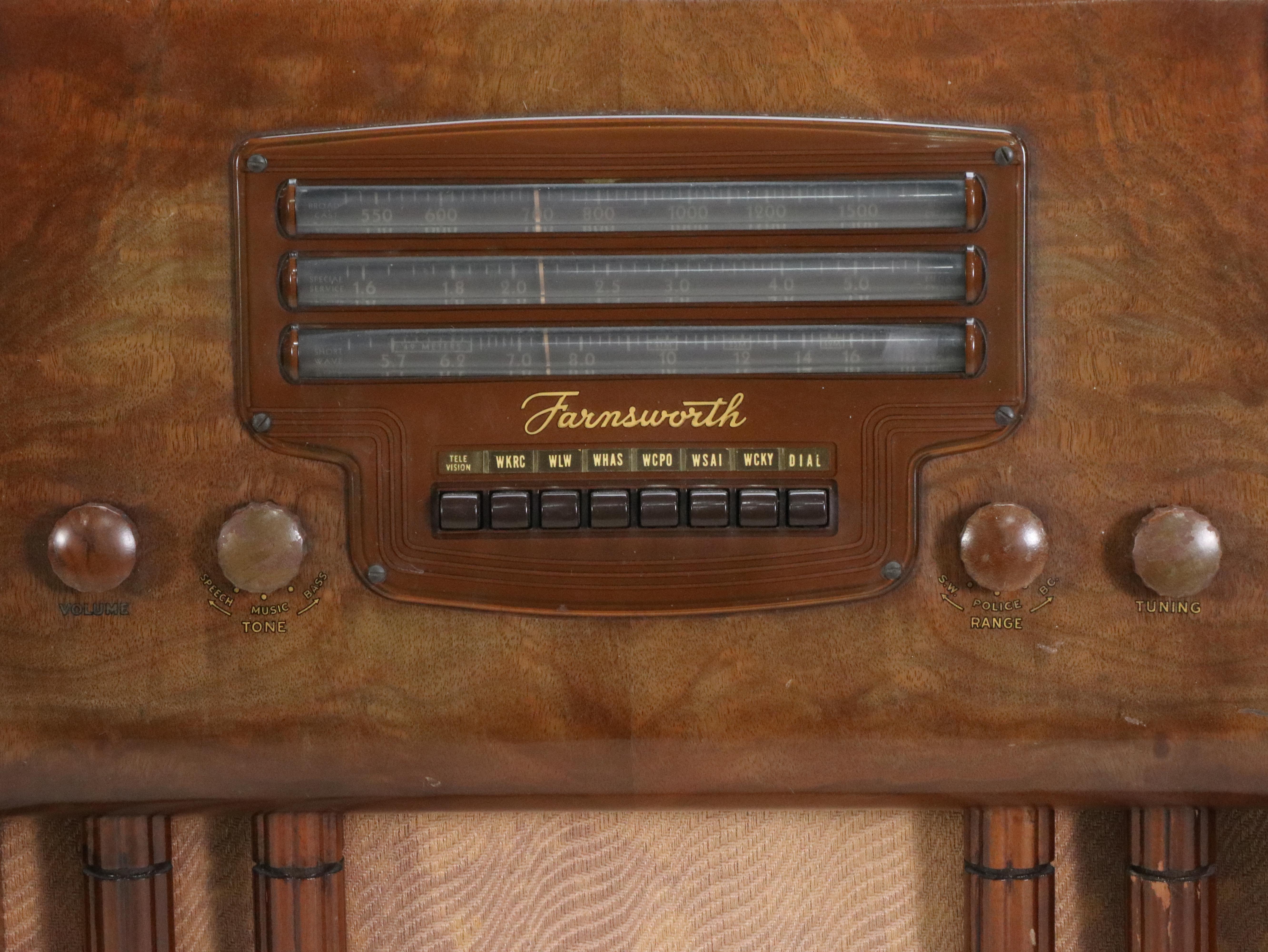 Farnsworth AC-70 Art Deco Waterfall Wood Veneer and Acrylic Radio