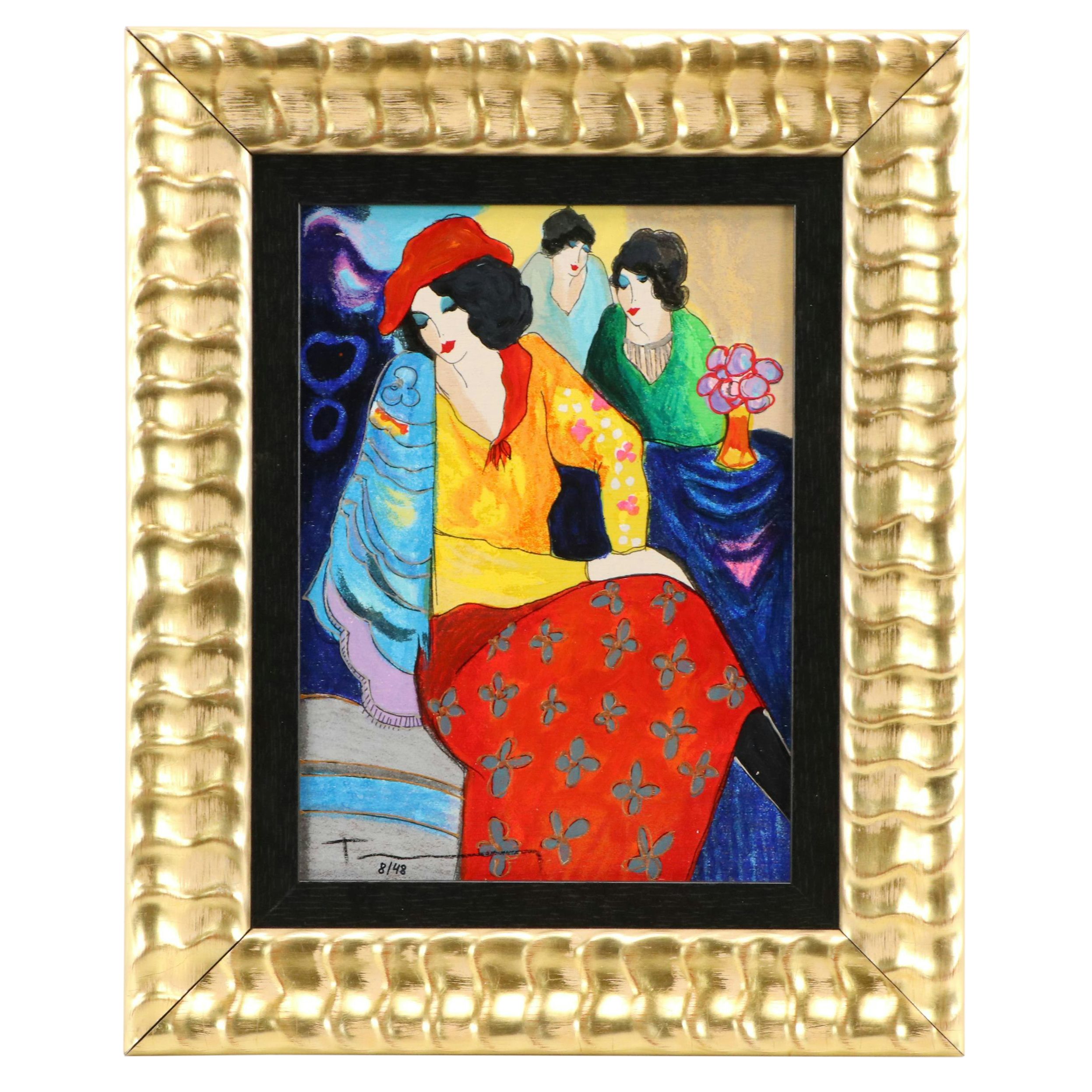 Itzchak Tarkay Embellished Serigraph "Blue Mood"